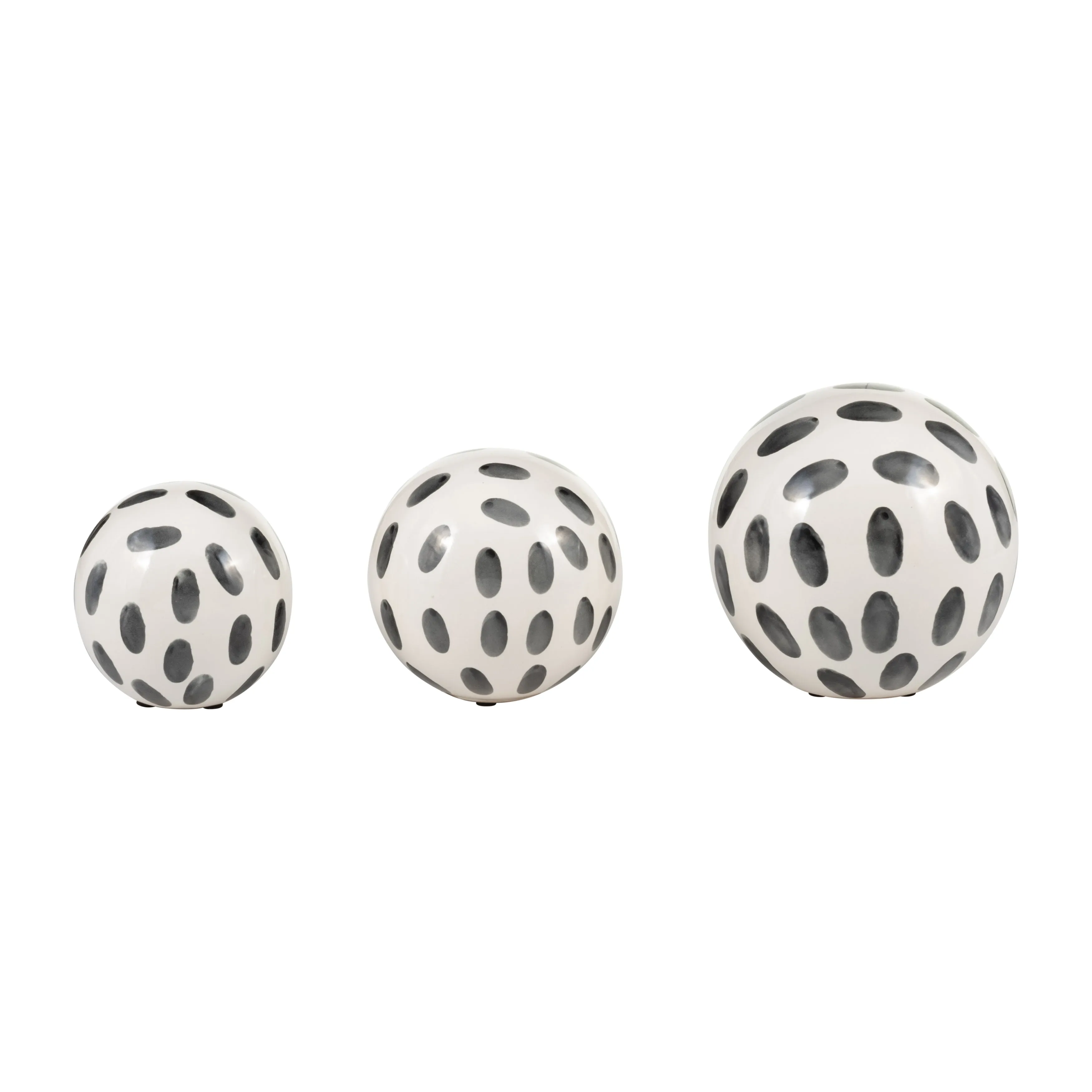 CER, S/3 4/5/6" SPOTTED ORBS, BLK/WHT
