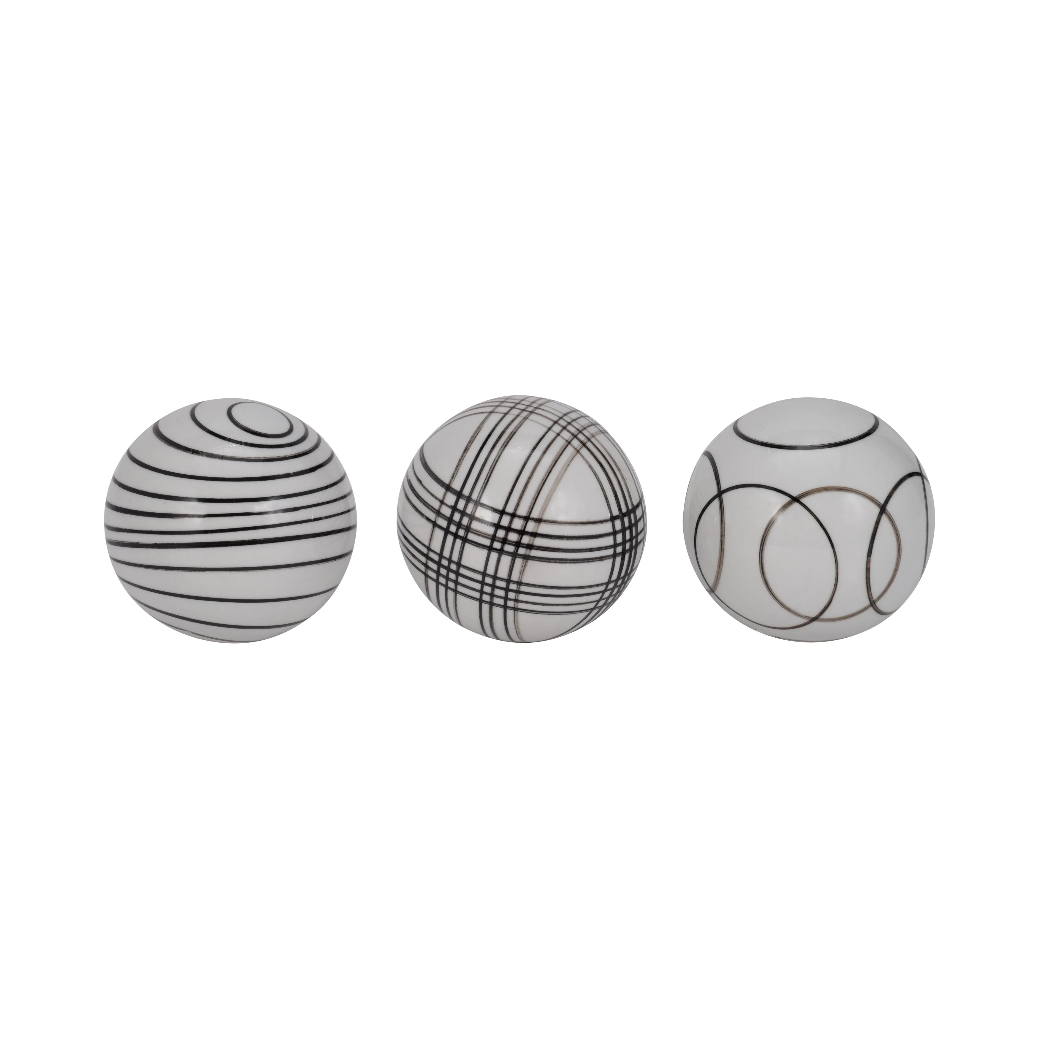 Cer, S/3 4" Assorted Painted Orbs, Black