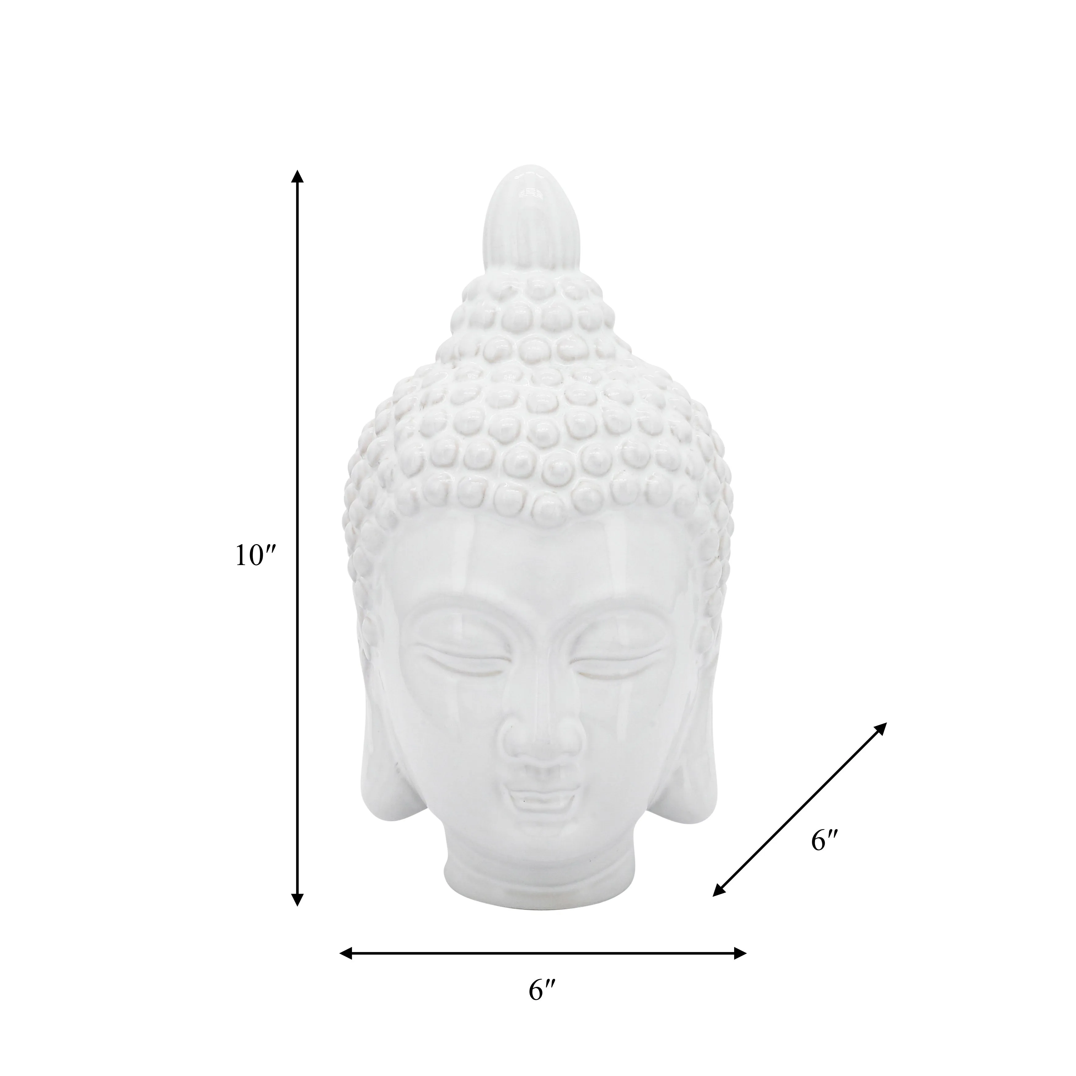 CERAMIC 10" BUDDHA HEAD, WHITE