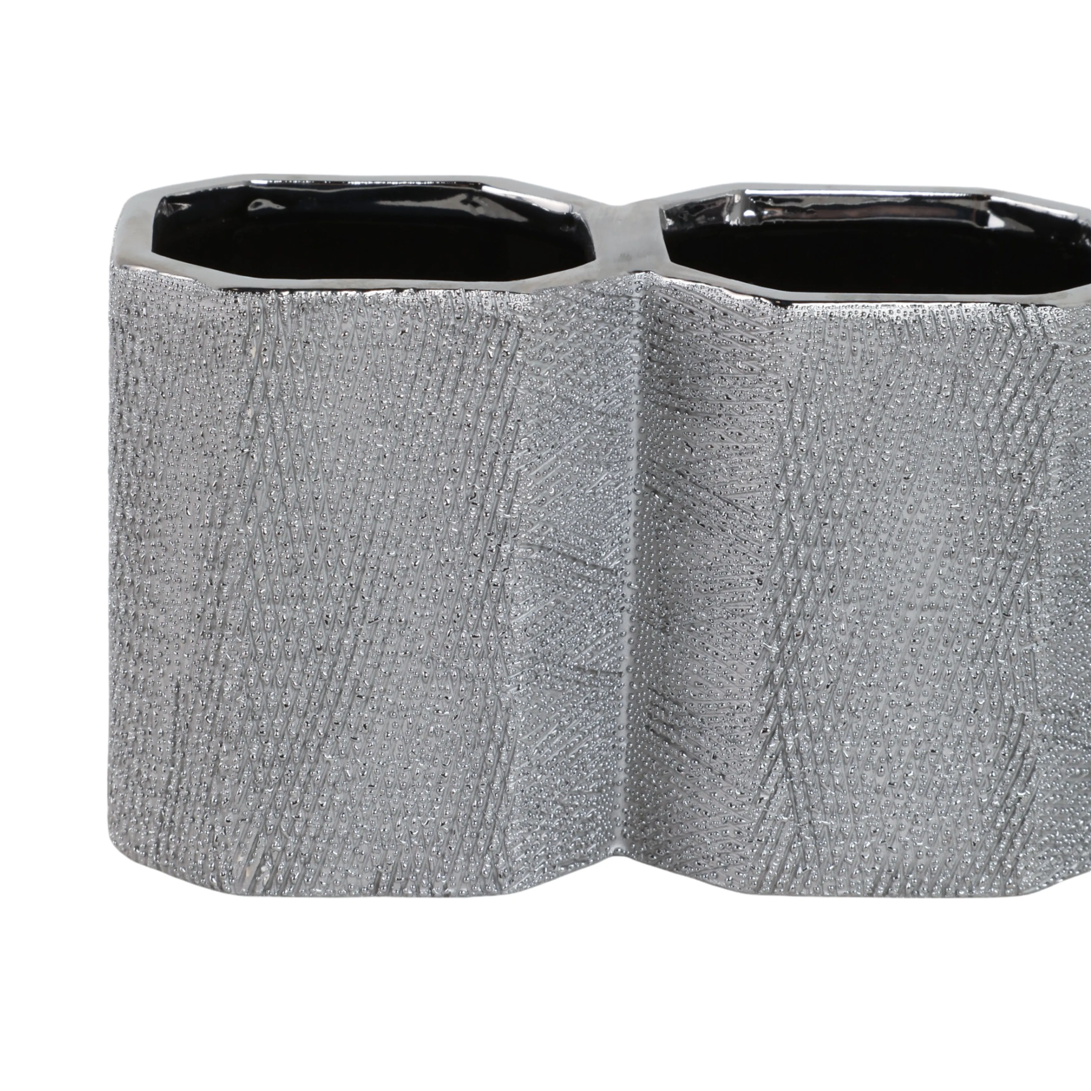 CERAMIC 4" 3-CUP PENCIL HOLDER, SILVER
