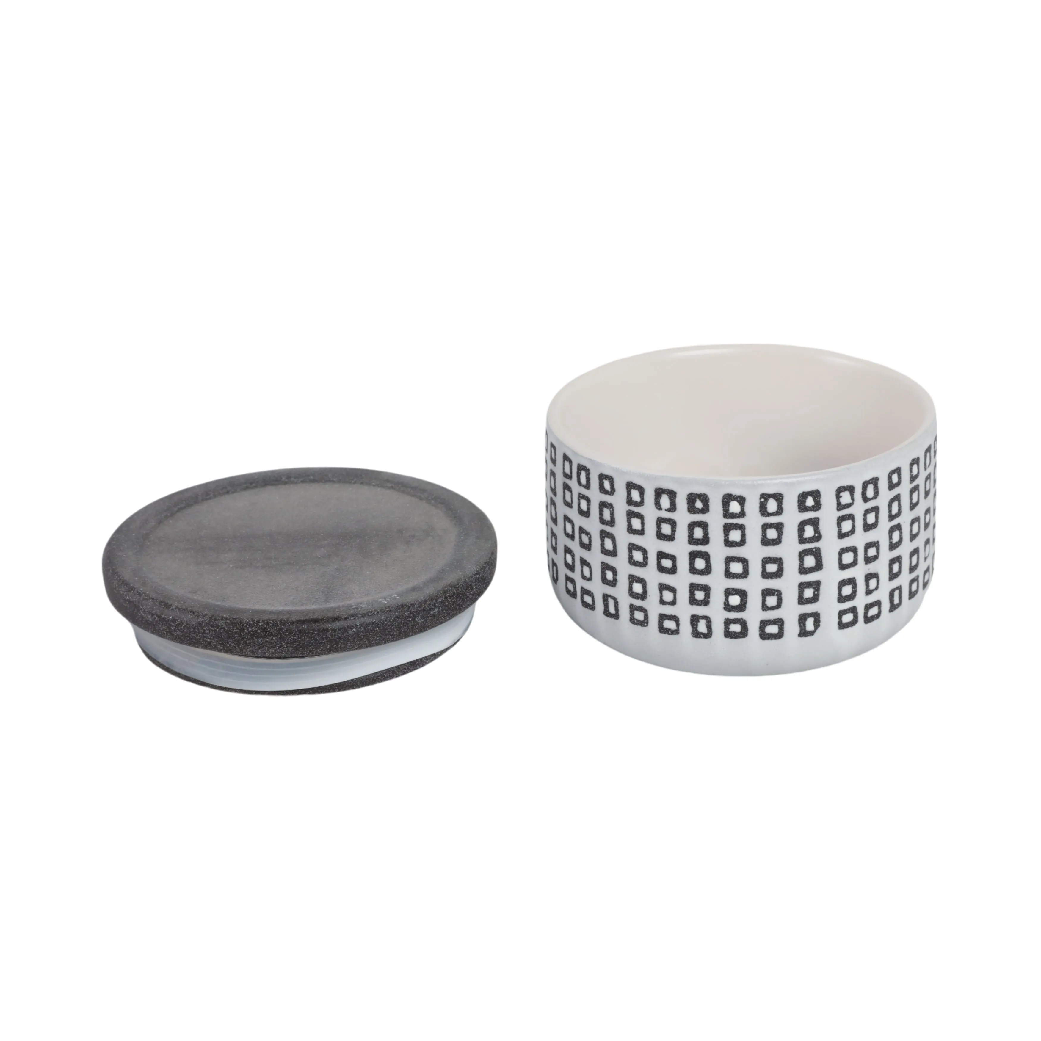 Ceramic 5"  Covered Dotted Jar, Black