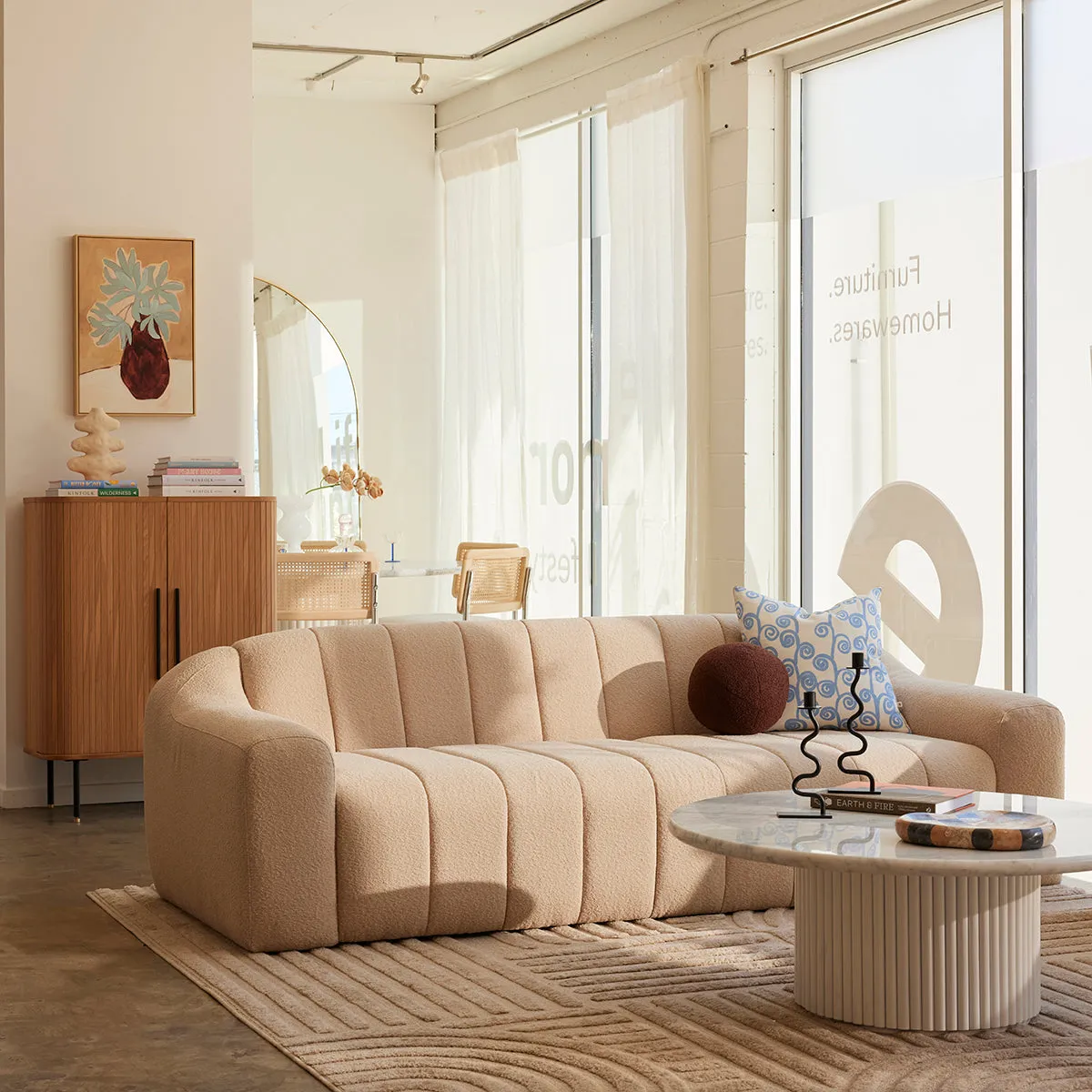 Cosmos Coffee Table (White Oak, Carrara Marble, 100cm)