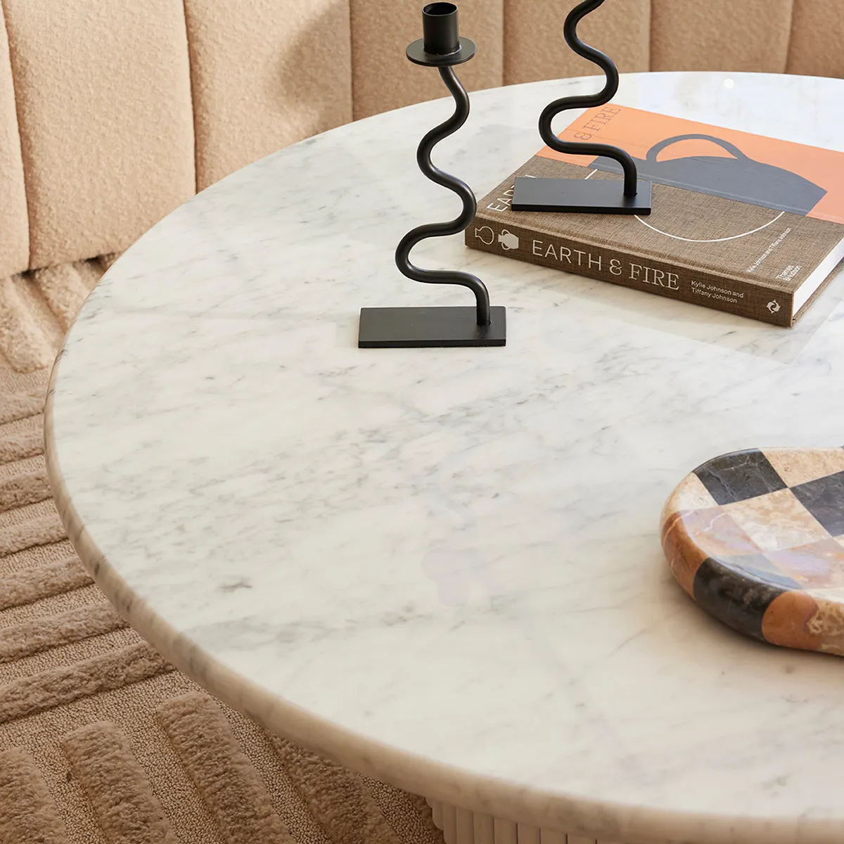 Cosmos Coffee Table (White Oak, Carrara Marble, 100cm)