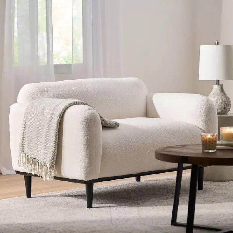 Crisp White Boucle 2-Seater Sofa Swedish Wood By Alhome