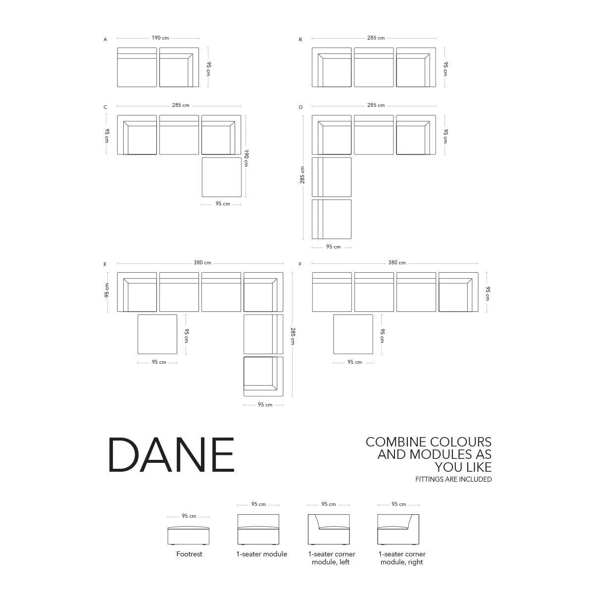 Dane Fabric 1 Seater Right Corner Modular Sofa