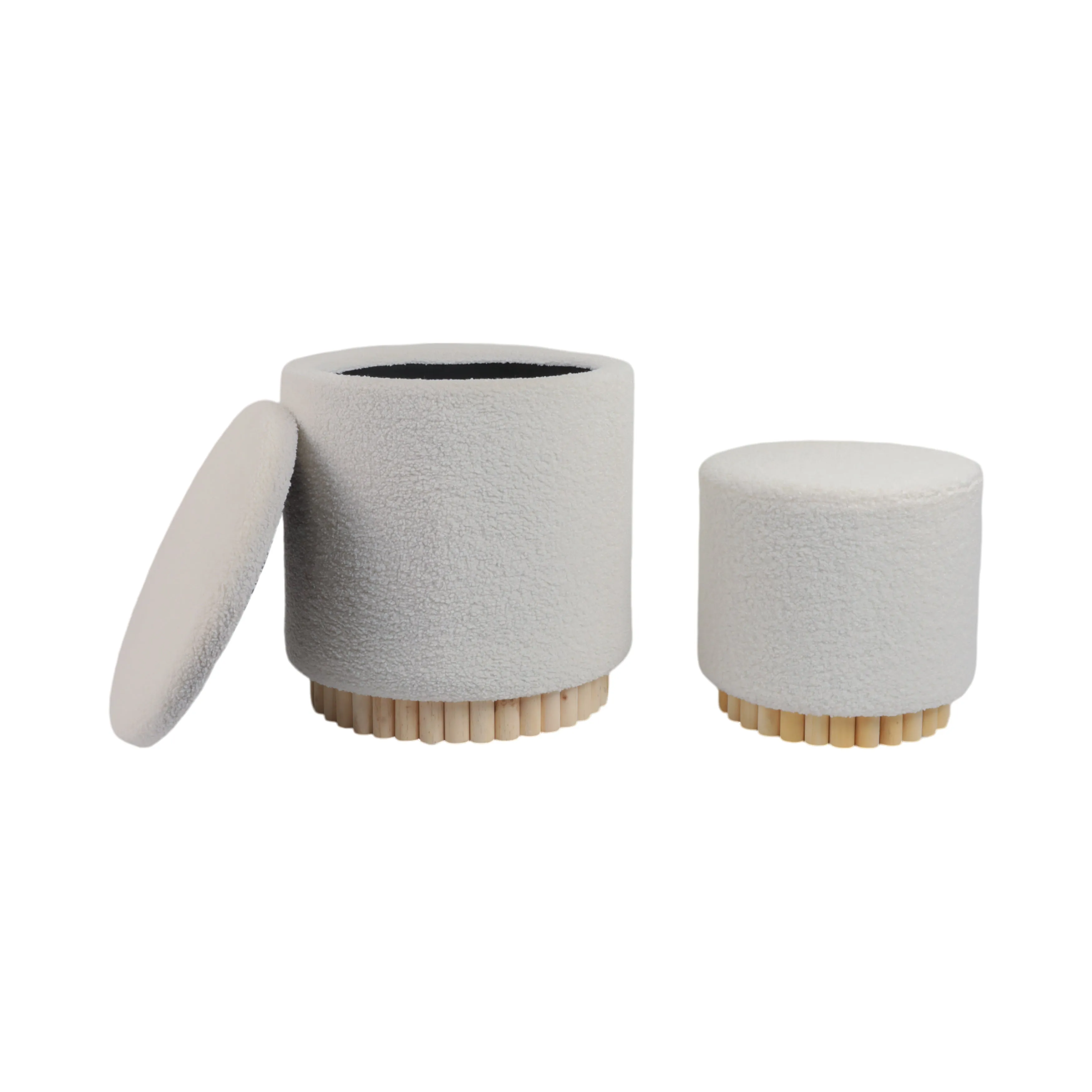 Fluted S/2 13/19" Boucle Ottoman, White