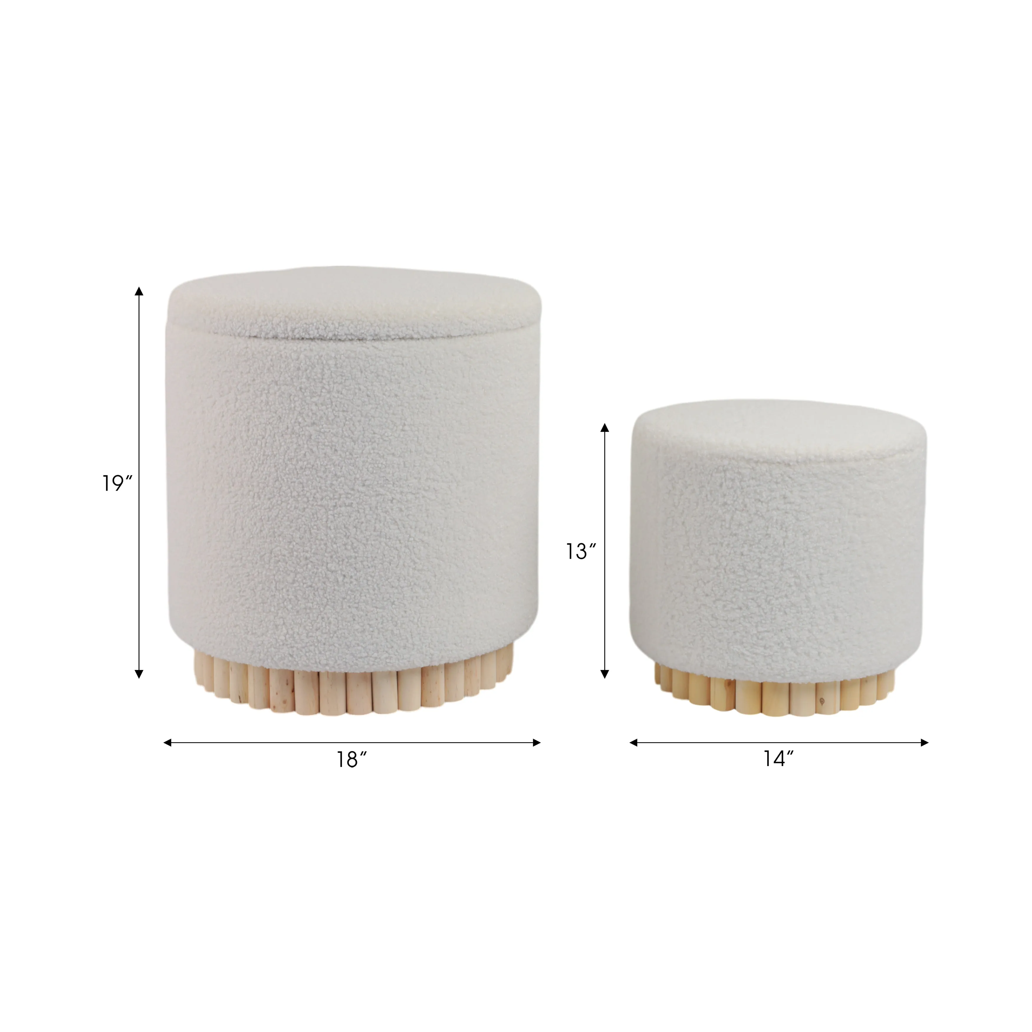 Fluted S/2 13/19" Boucle Ottoman, White