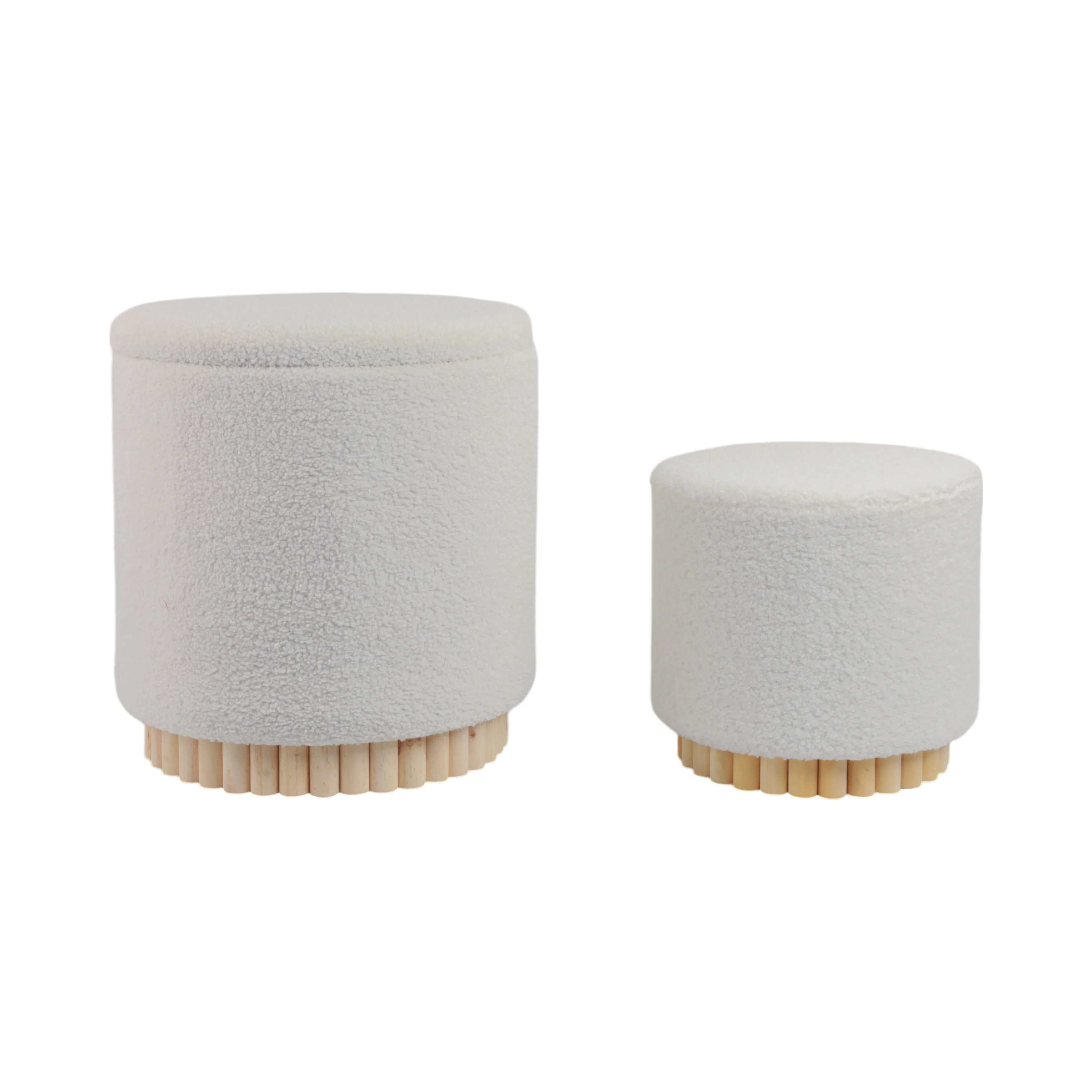 Fluted S/2 13/19" Boucle Ottoman, White