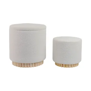 Fluted S/2 13/19" Boucle Ottoman, White