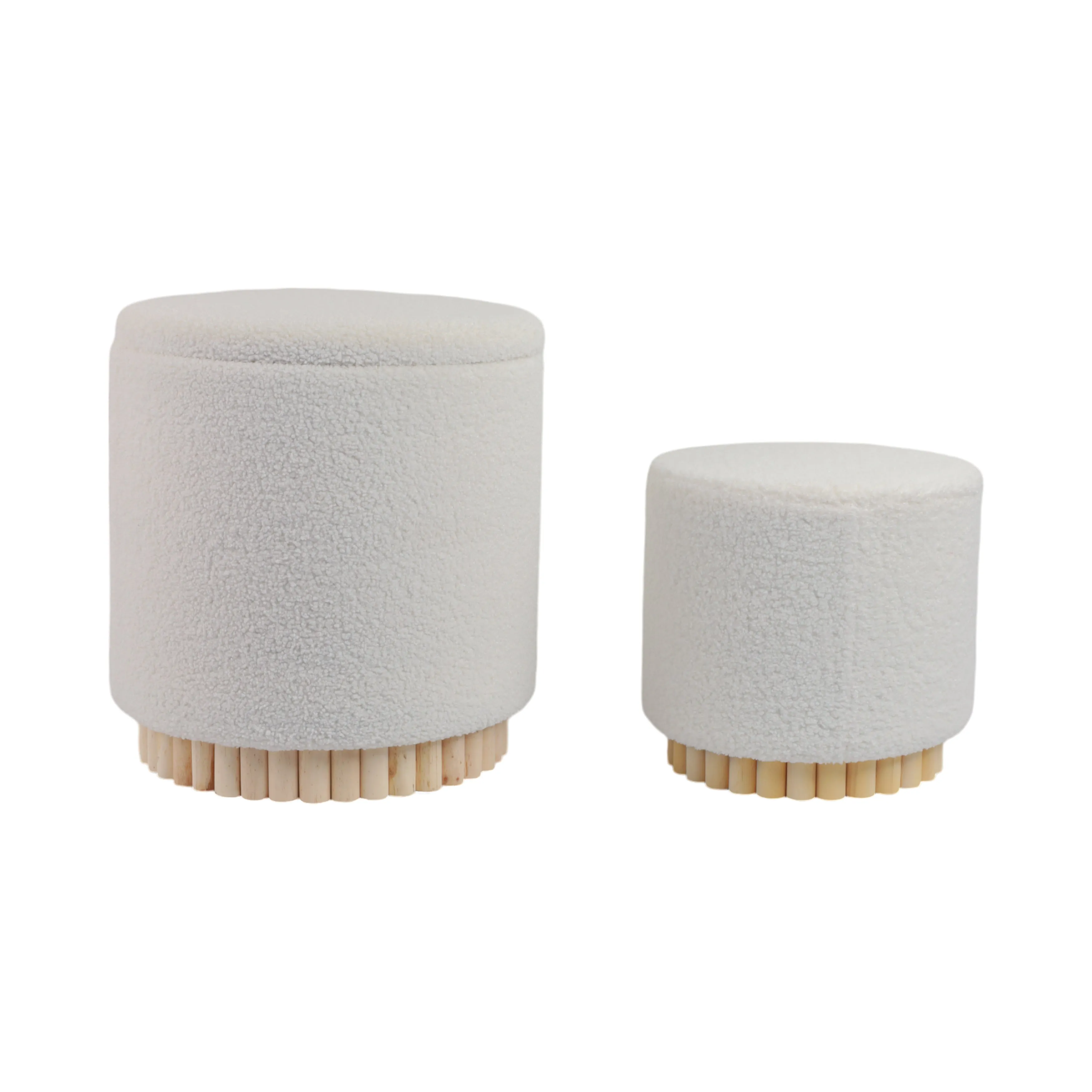 Fluted S/2 13/19" Boucle Ottoman, White