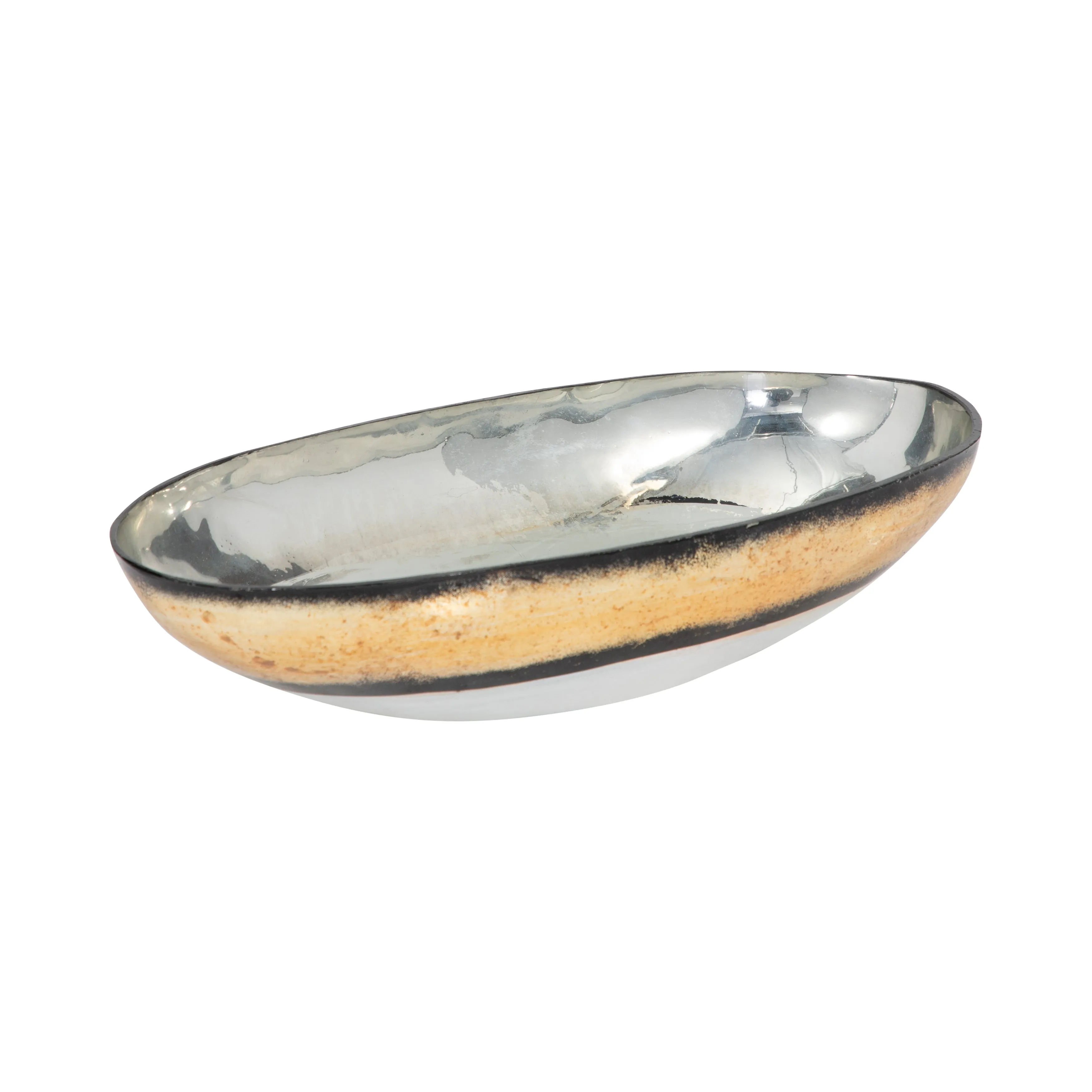GLASS, 13" BOWL W/ GOLD TRIM, WHITE