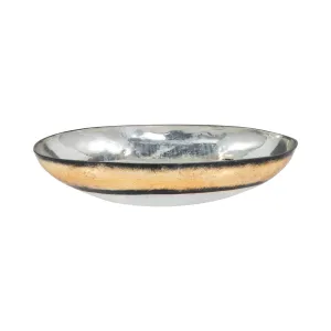 GLASS, 13" BOWL W/ GOLD TRIM, WHITE