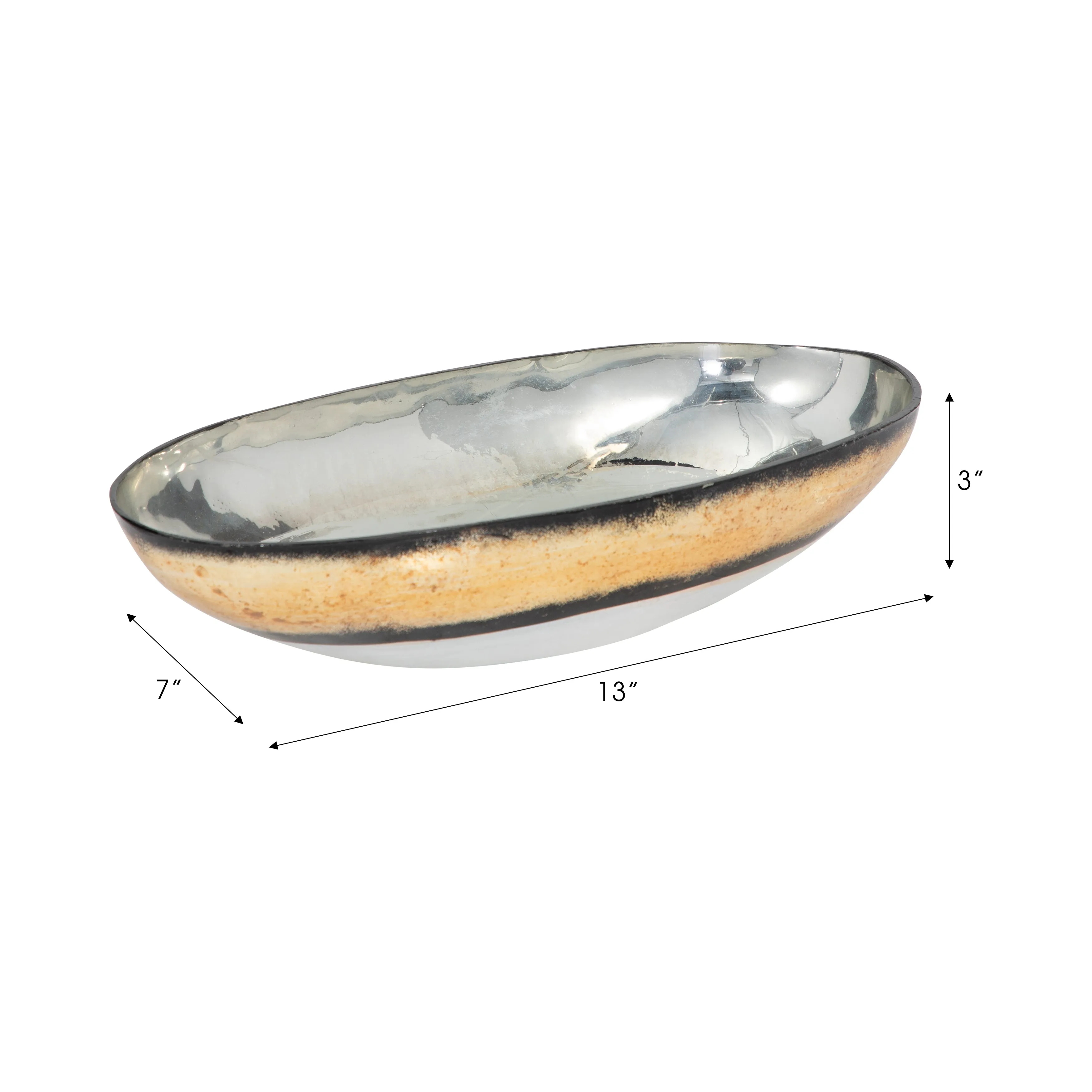 GLASS, 13" BOWL W/ GOLD TRIM, WHITE