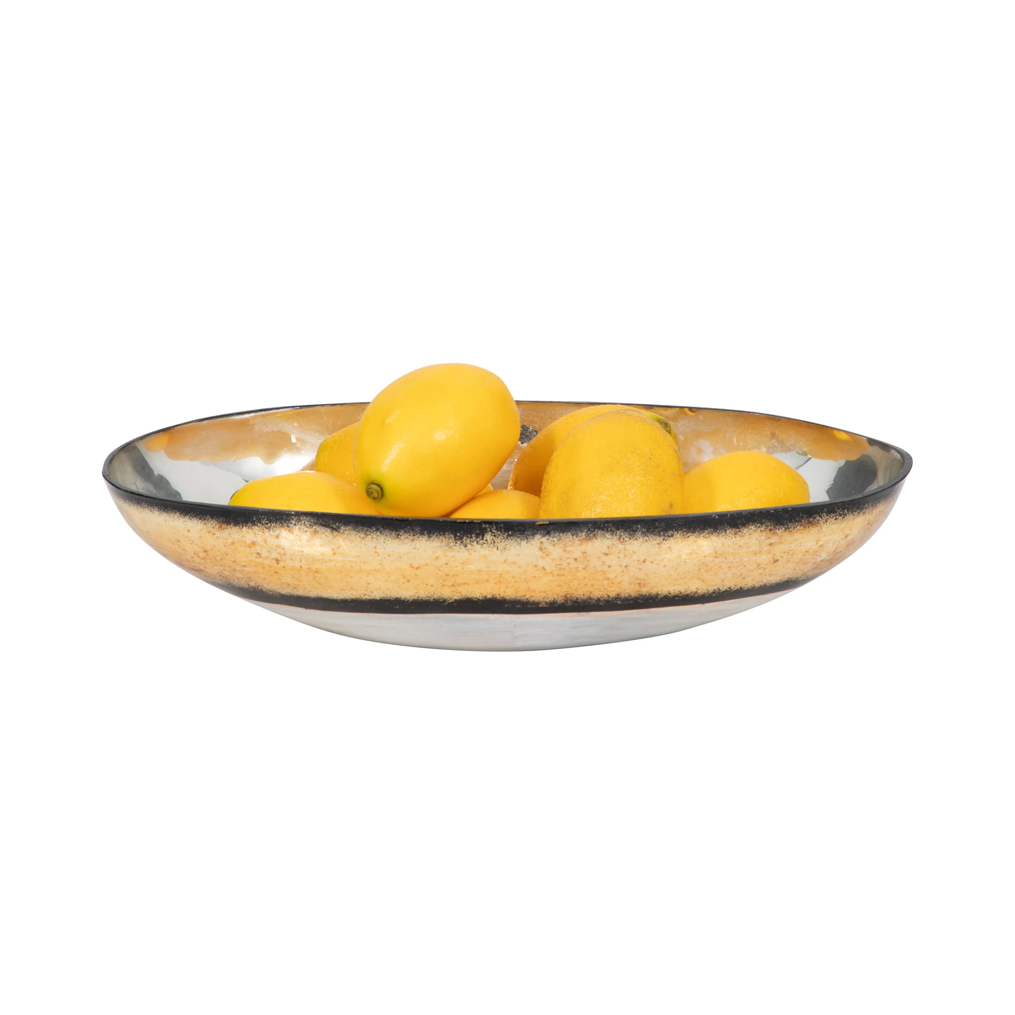 GLASS, 13" BOWL W/ GOLD TRIM, WHITE