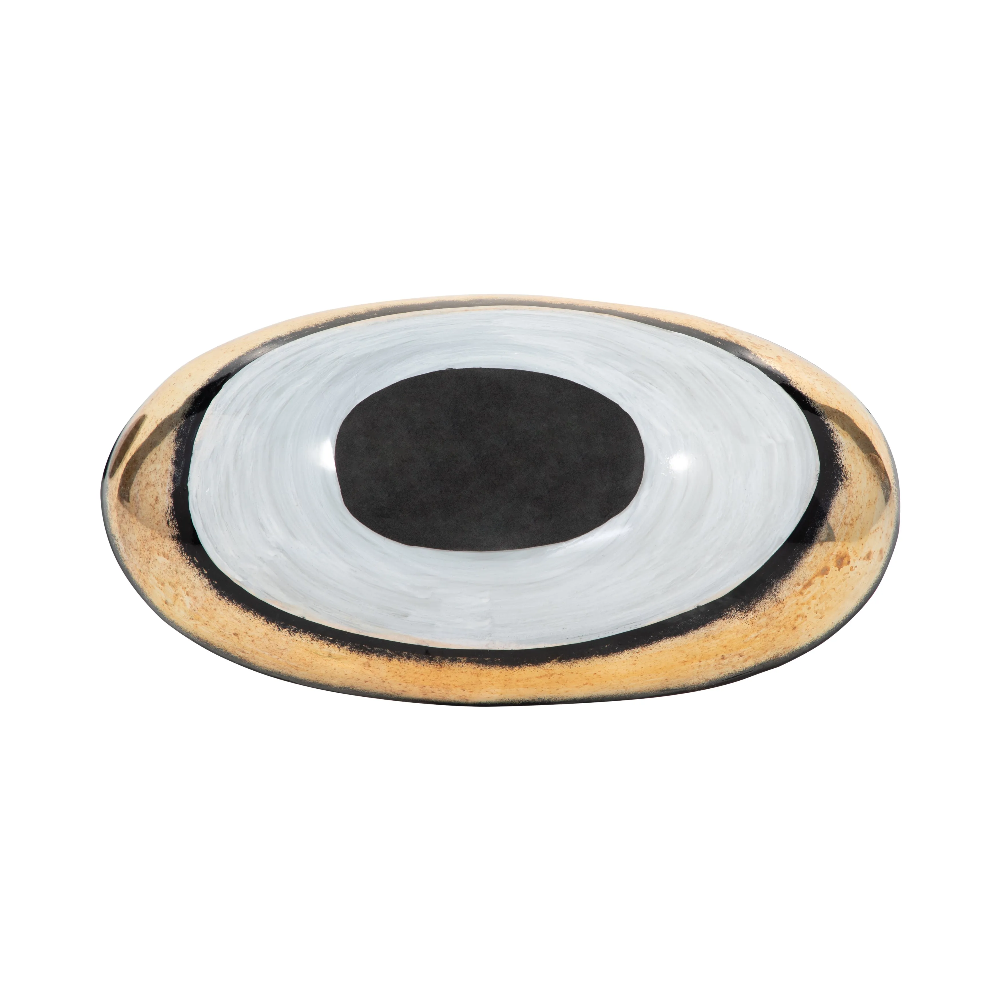 GLASS, 13" BOWL W/ GOLD TRIM, WHITE