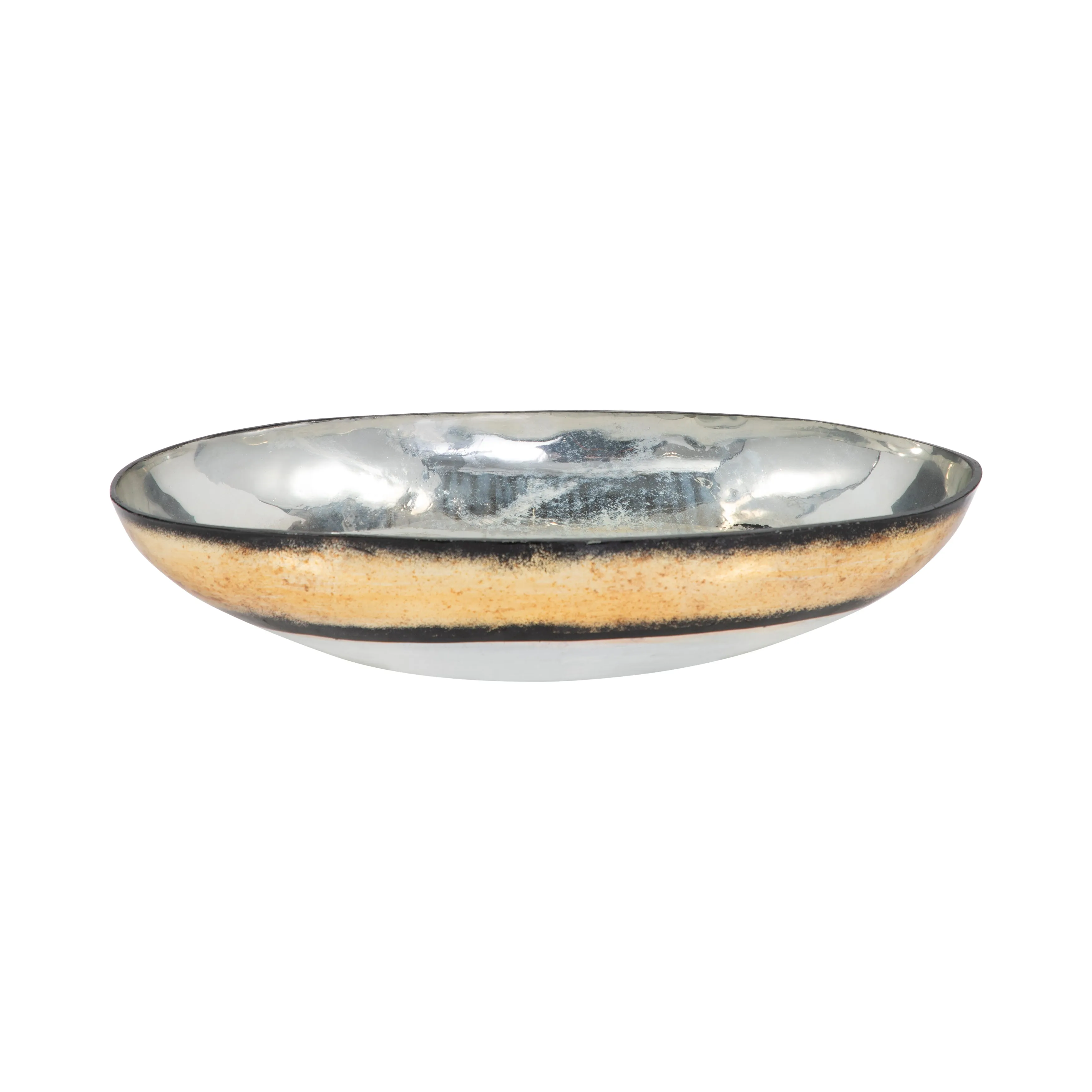 GLASS, 13" BOWL W/ GOLD TRIM, WHITE