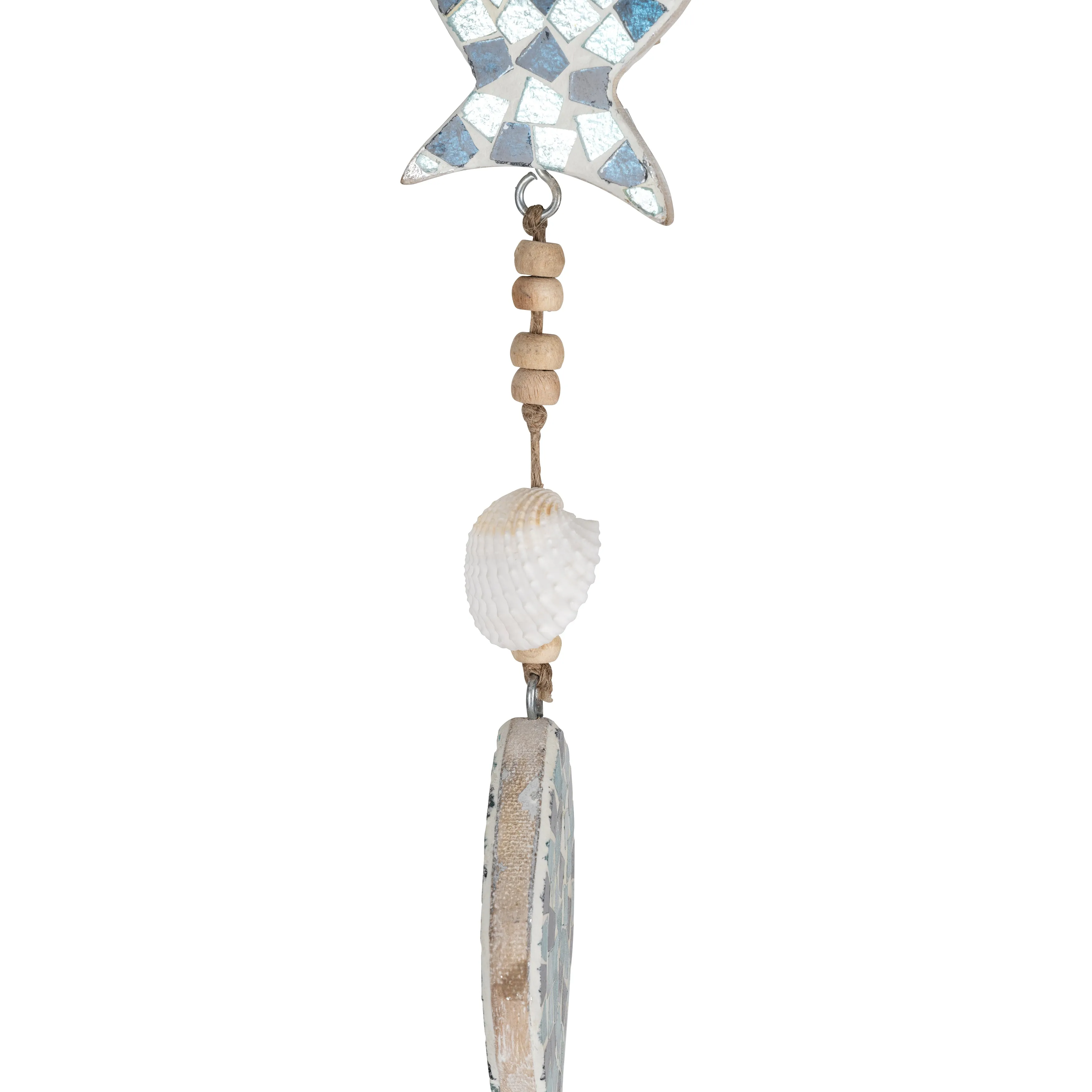 GLASS, 40" HANGING FISH, BLUE/WHITE