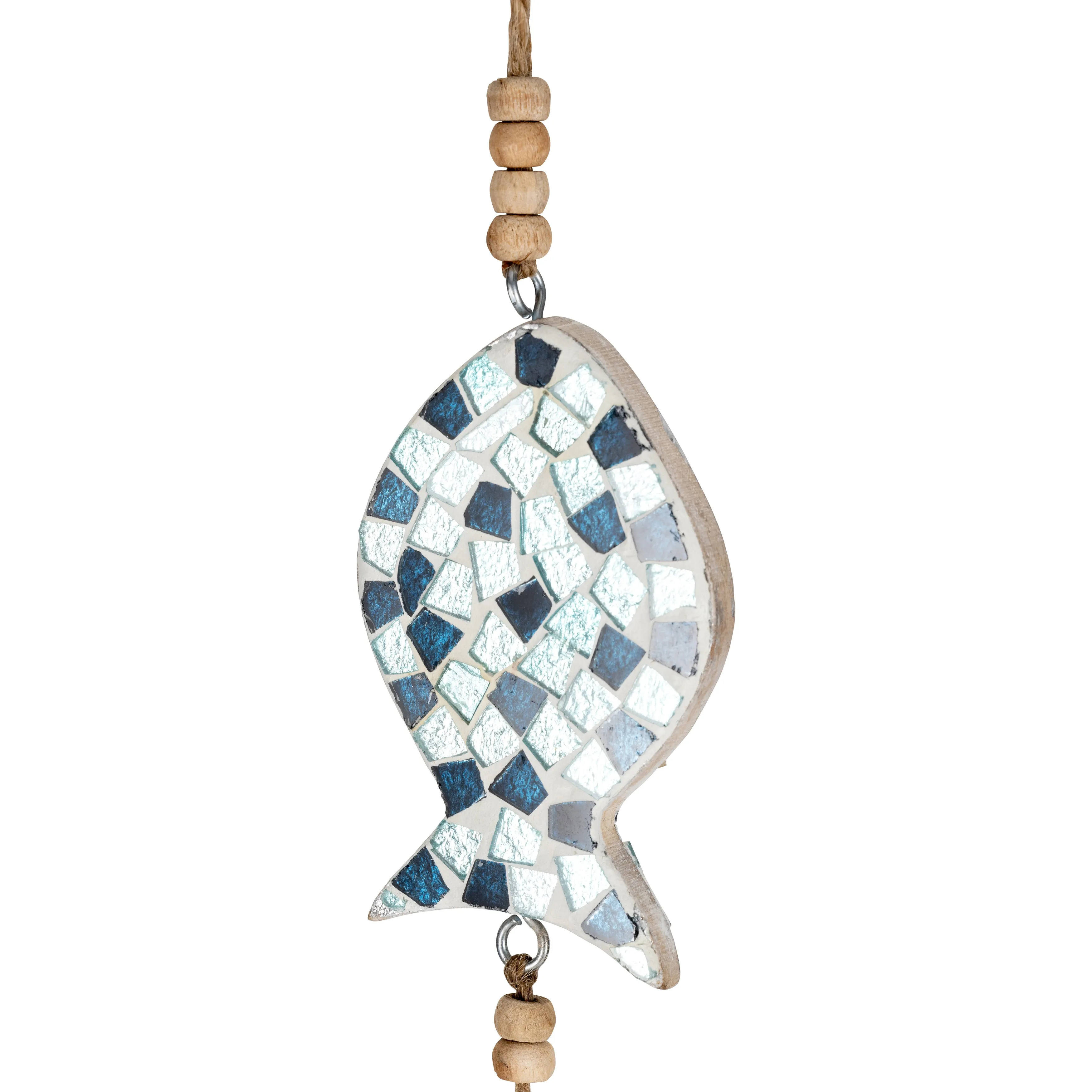 GLASS, 40" HANGING FISH, BLUE/WHITE