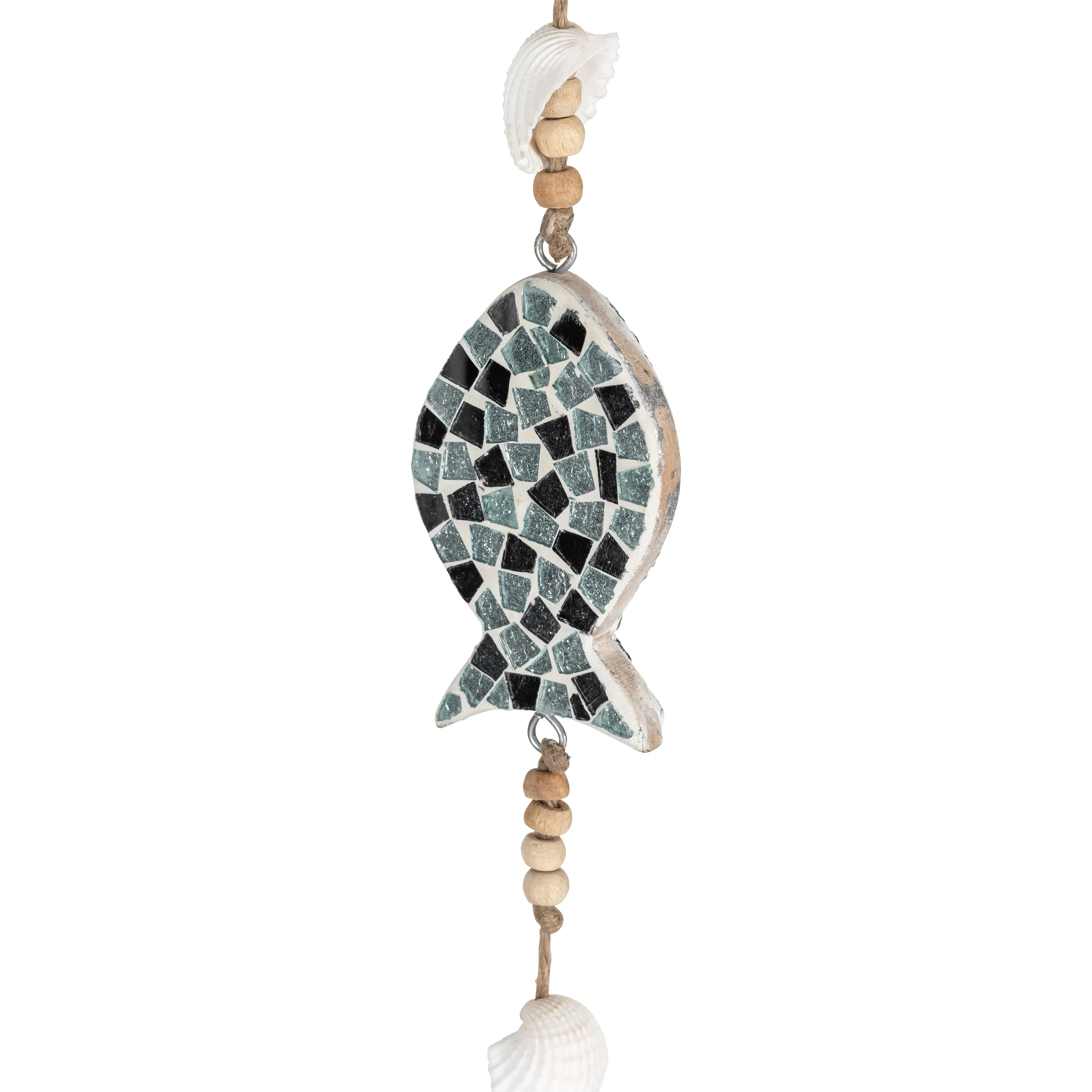 GLASS, 40" HANGING FISH, BLUE/WHITE