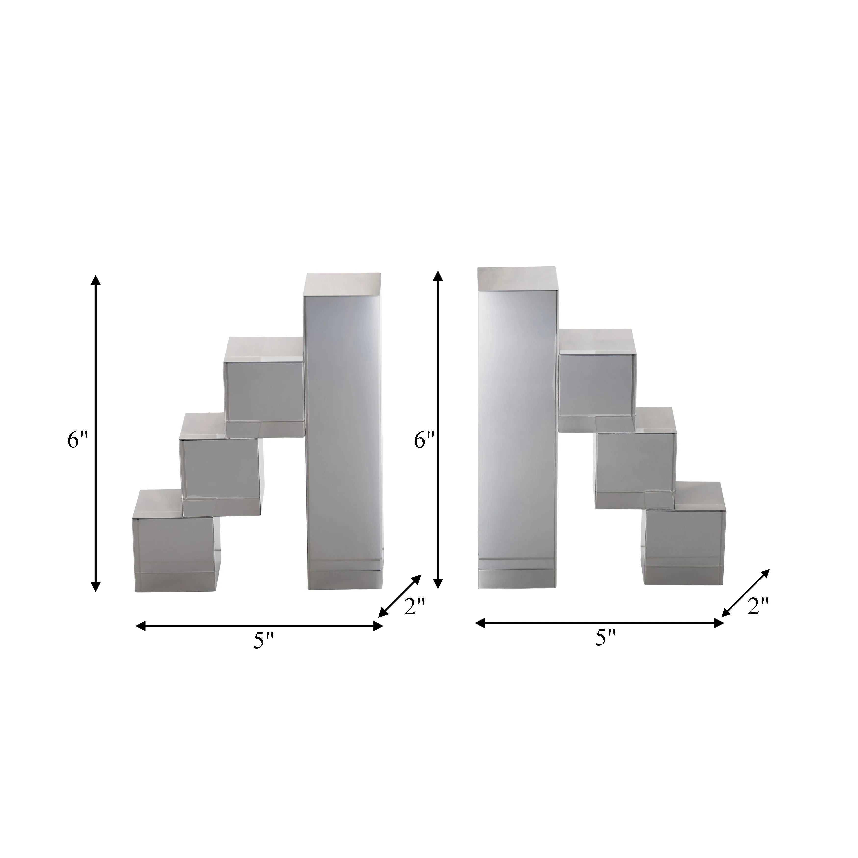 GLASS, S/2 6" TETRIMINO BOOKENDS, SMOKE