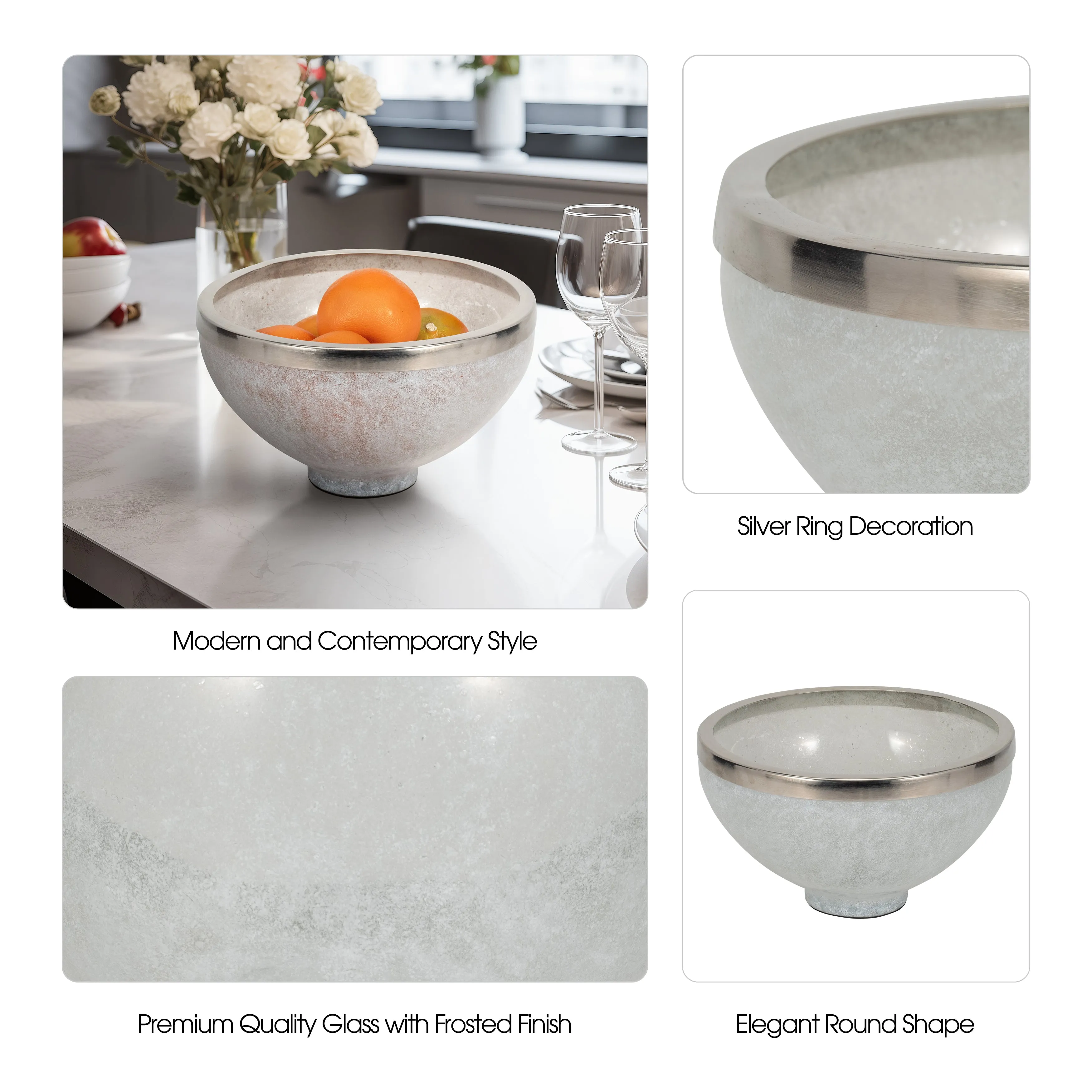 GLASS,10",BOWL W/RING DECO,WHITE