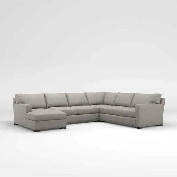 Isla- Sectional Sofa in two corners with a brown cabinet.