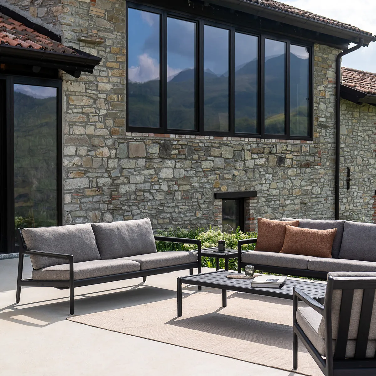 Jack Outdoor Fabric 3 Seater Sofa (Teak Black, Mocha)