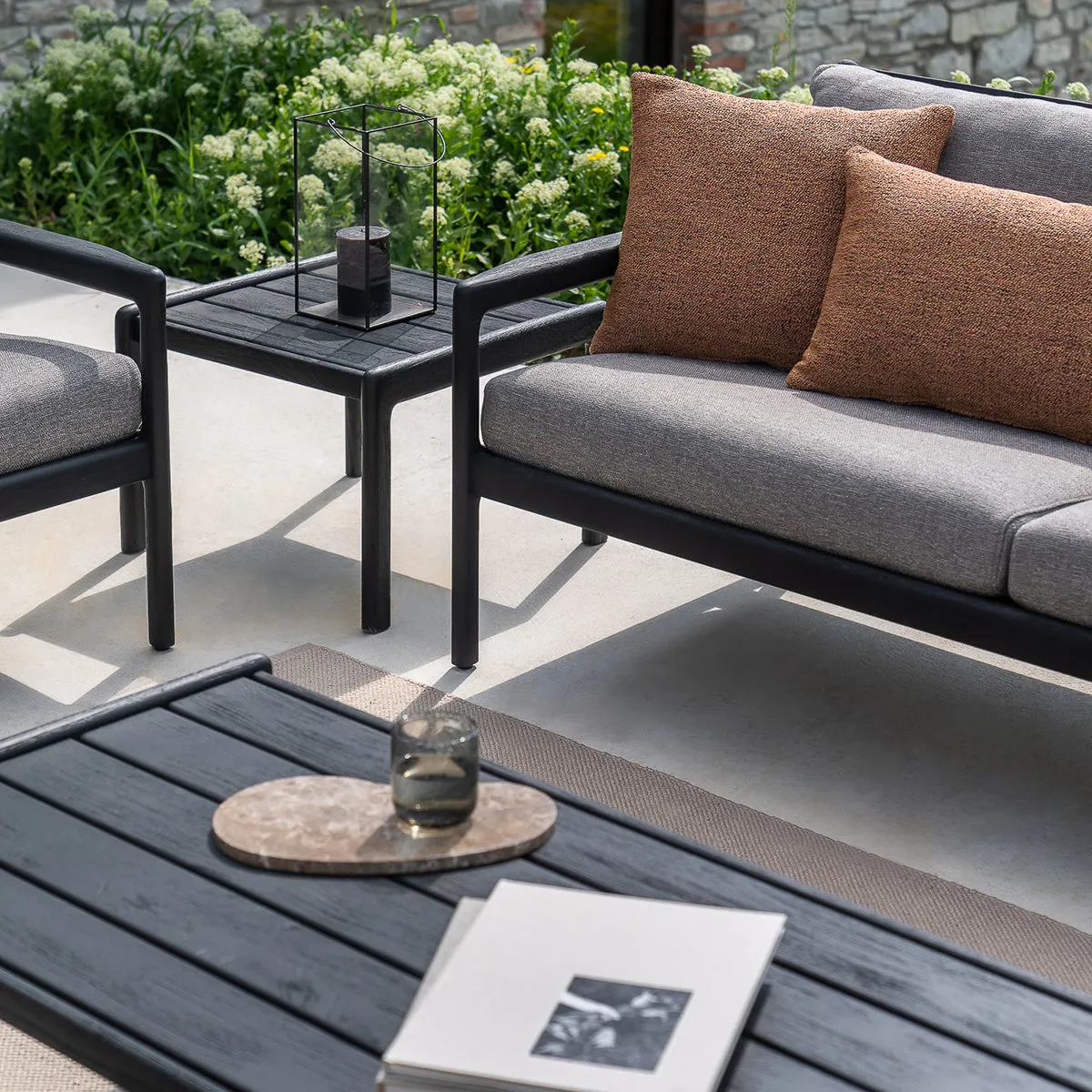 Jack Outdoor Fabric 3 Seater Sofa (Teak Black, Mocha)
