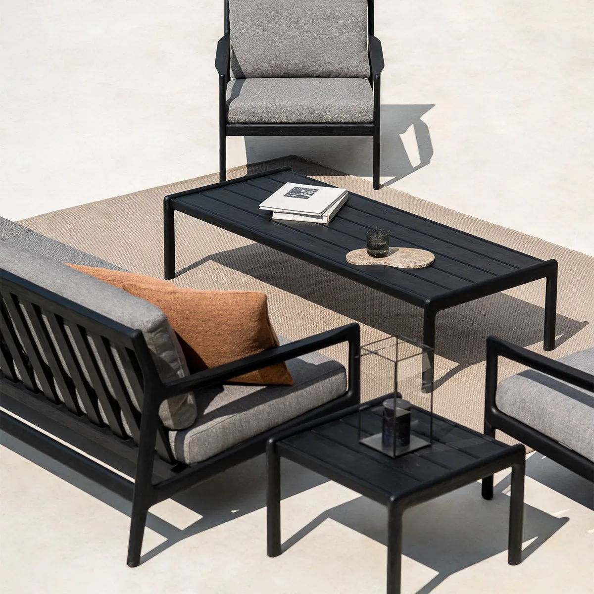 Jack Outdoor Fabric 4 Seater Sofa (Teak Black, Mocha)