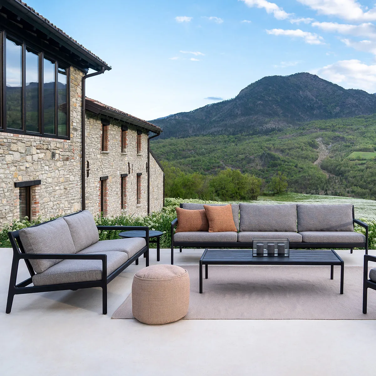 Jack Outdoor Fabric 4 Seater Sofa (Teak Black, Mocha)