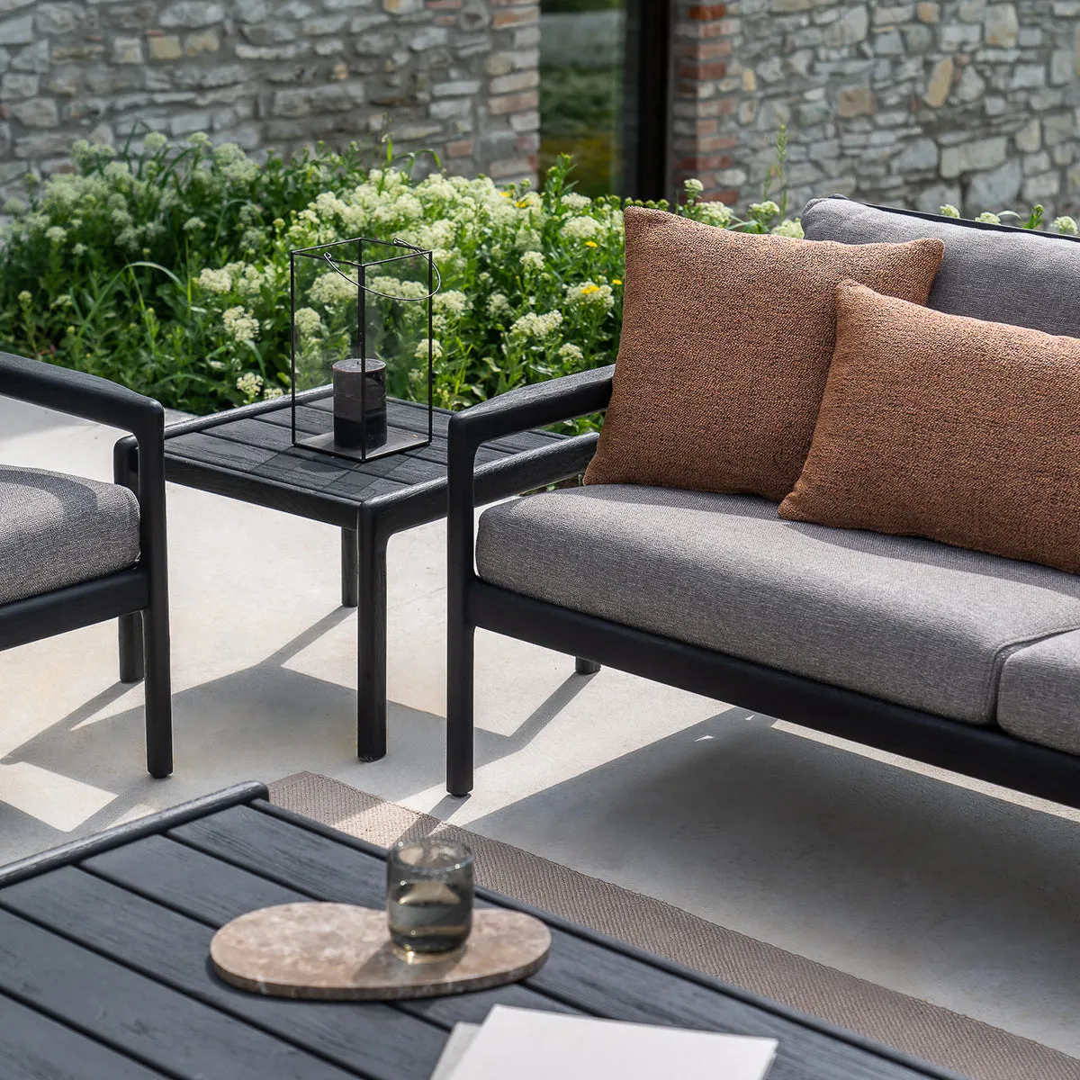 Jack Outdoor Fabric 4 Seater Sofa (Teak Black, Mocha)