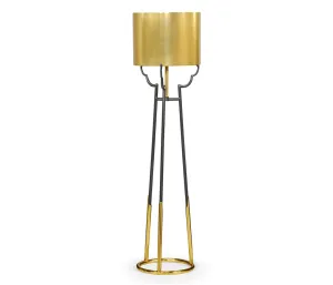 JC Modern - Fusion Collection - Contemporary Antique Satin Gold Brass & Black Stainless Steel Floor Lamp