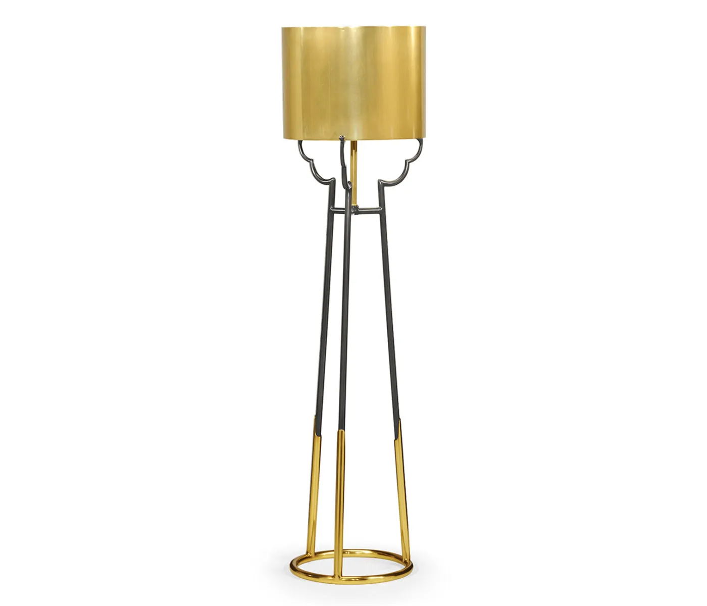 JC Modern - Fusion Collection - Contemporary Antique Satin Gold Brass & Black Stainless Steel Floor Lamp