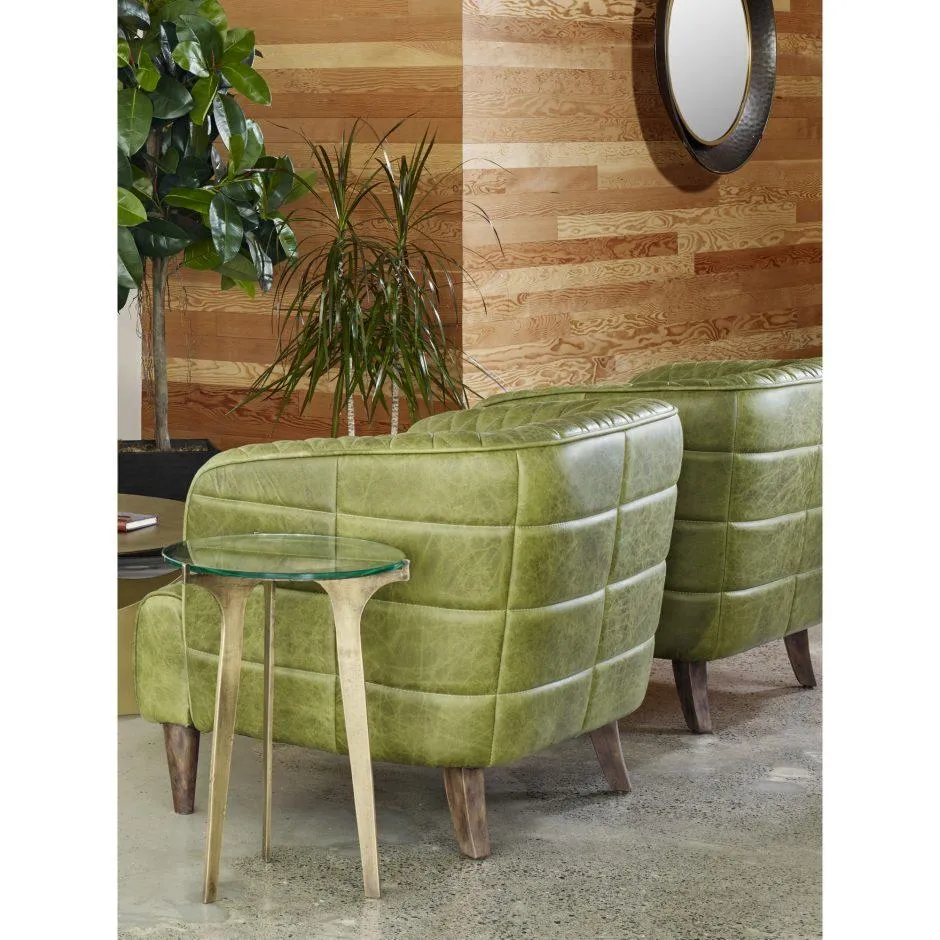 Magdelan Tufted Leather Arm Chair Jungle Grove Green Leather
