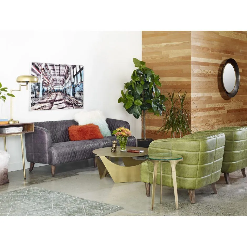 Magdelan Tufted Leather Arm Chair Jungle Grove Green Leather