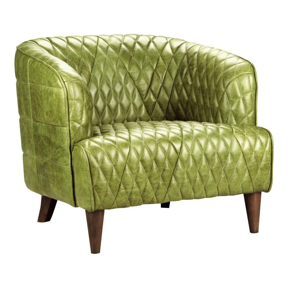 Magdelan Tufted Leather Arm Chair Jungle Grove Green Leather