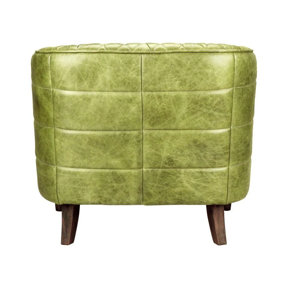 Magdelan Tufted Leather Arm Chair Jungle Grove Green Leather