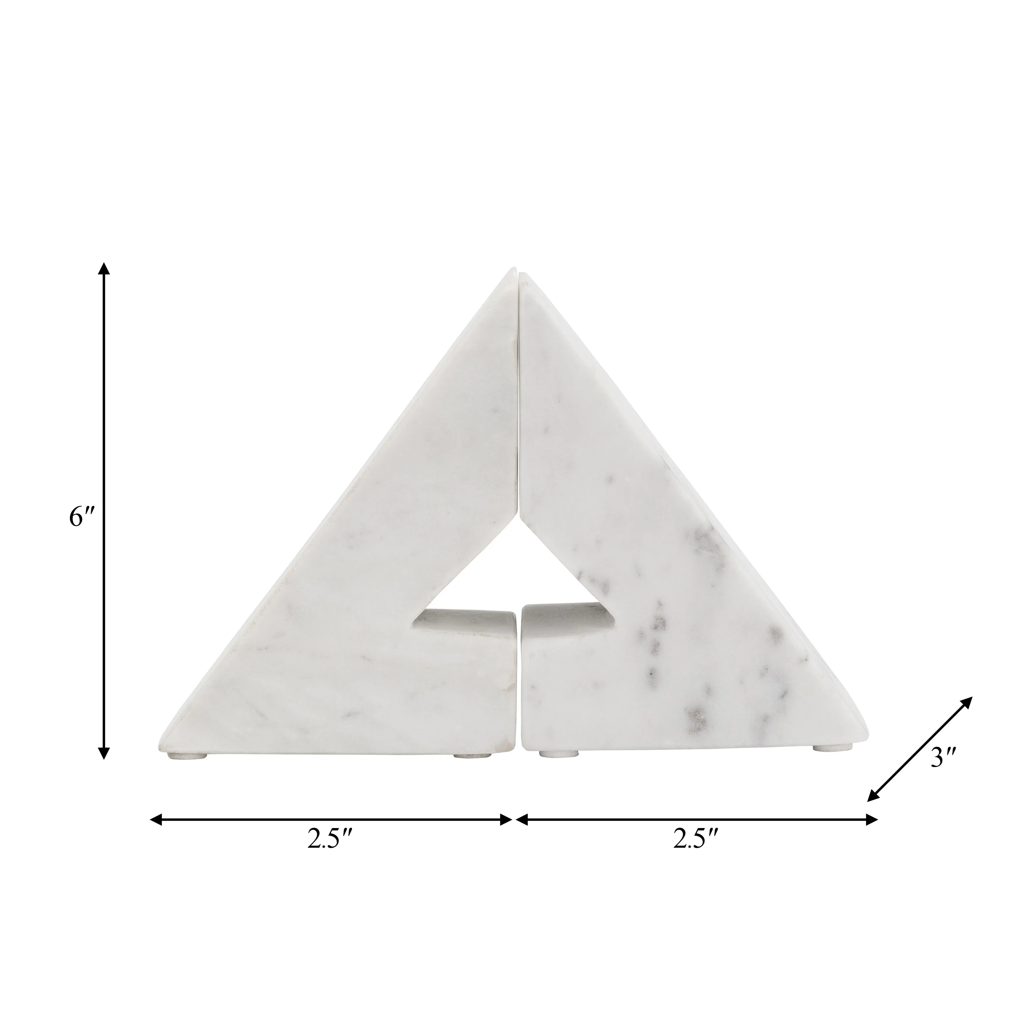 MARBLE, S/2 6"H RIGHT TRIANGLE BOOKENDS, WHITE