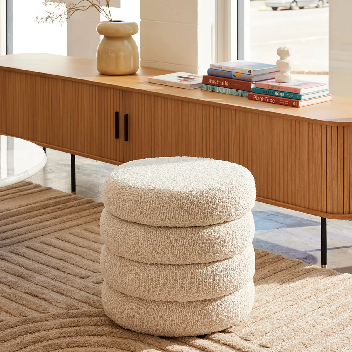 Mecca Fabric Round Storage Ottoman