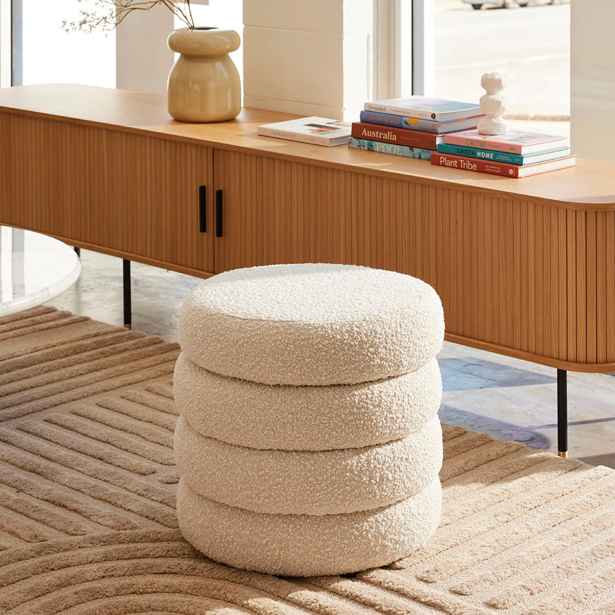Mecca Fabric Round Storage Ottoman