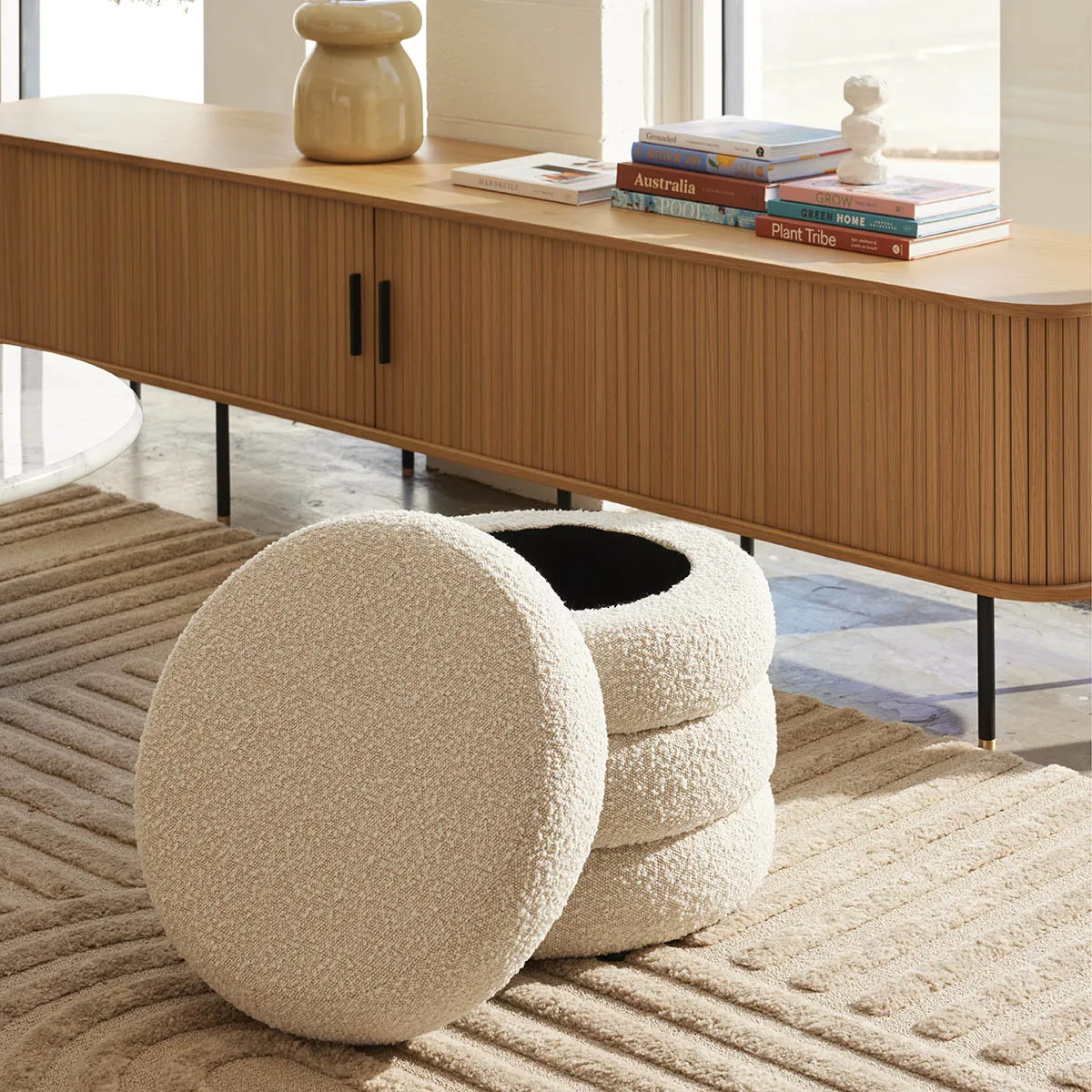 Mecca Fabric Round Storage Ottoman
