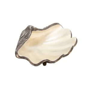 METAL 8" CLAM DECOR, IVORY/SILVER