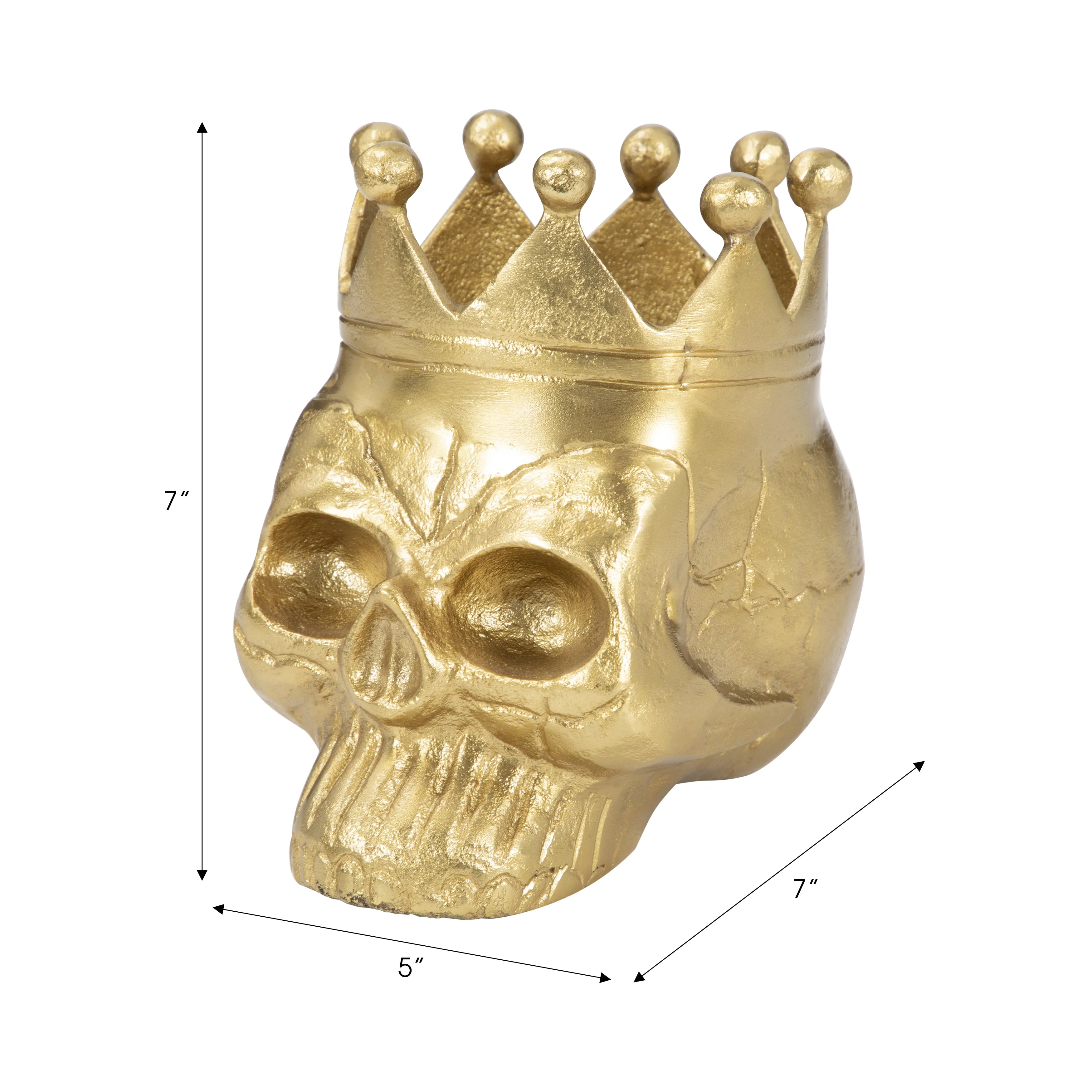 METAL, 8" SKULL WITH CROWN, GOLD