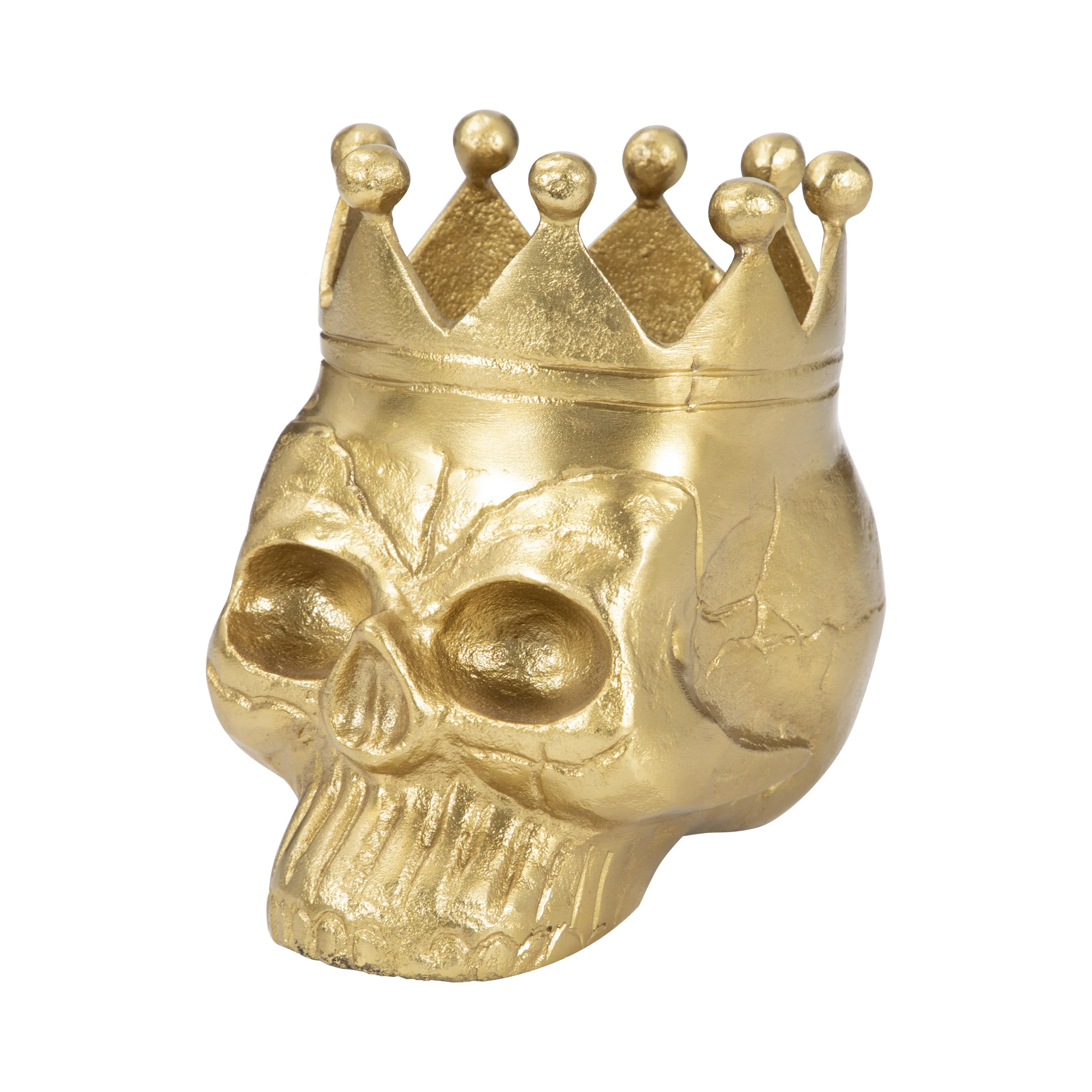 METAL, 8" SKULL WITH CROWN, GOLD