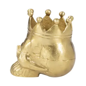 METAL, 8" SKULL WITH CROWN, GOLD