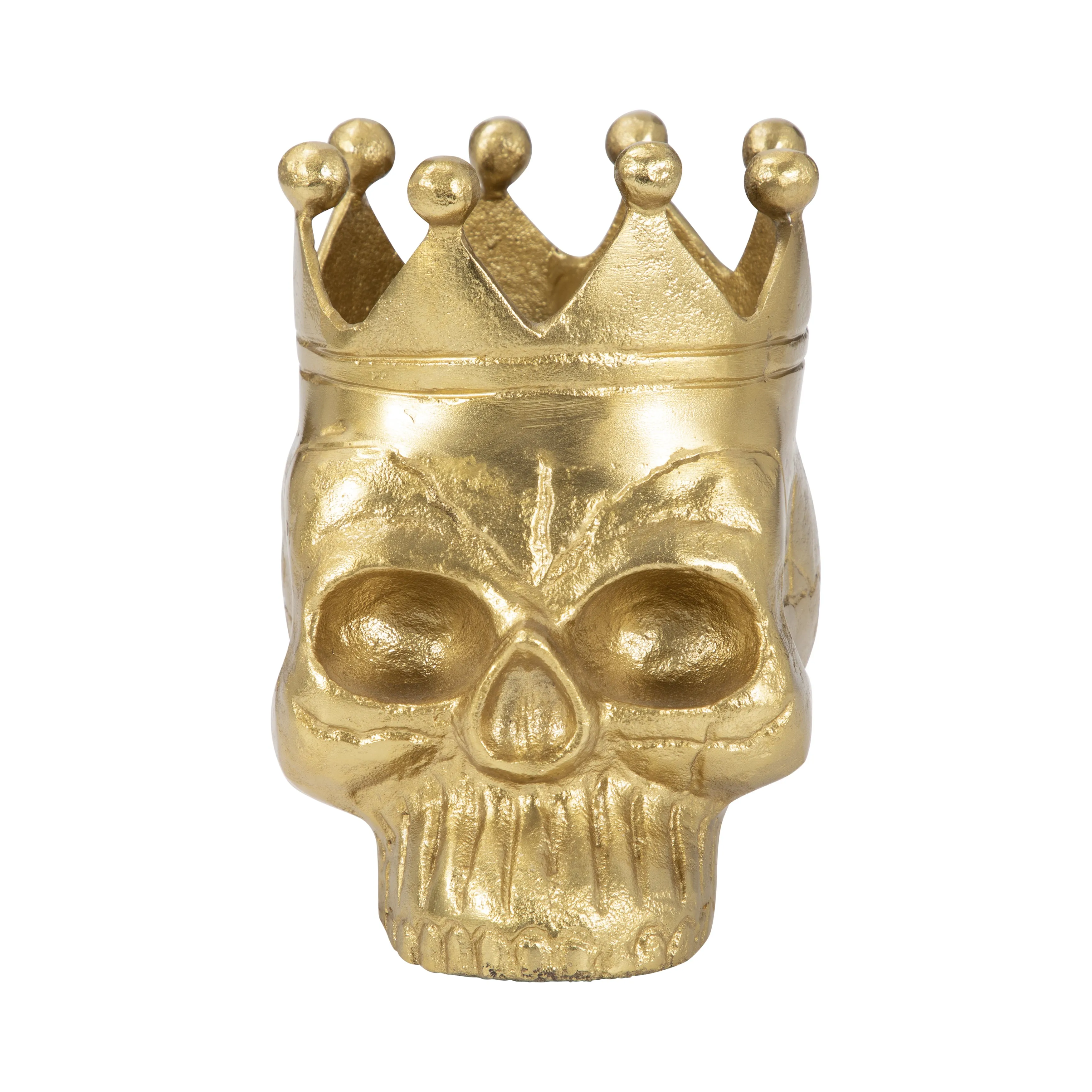 METAL, 8" SKULL WITH CROWN, GOLD