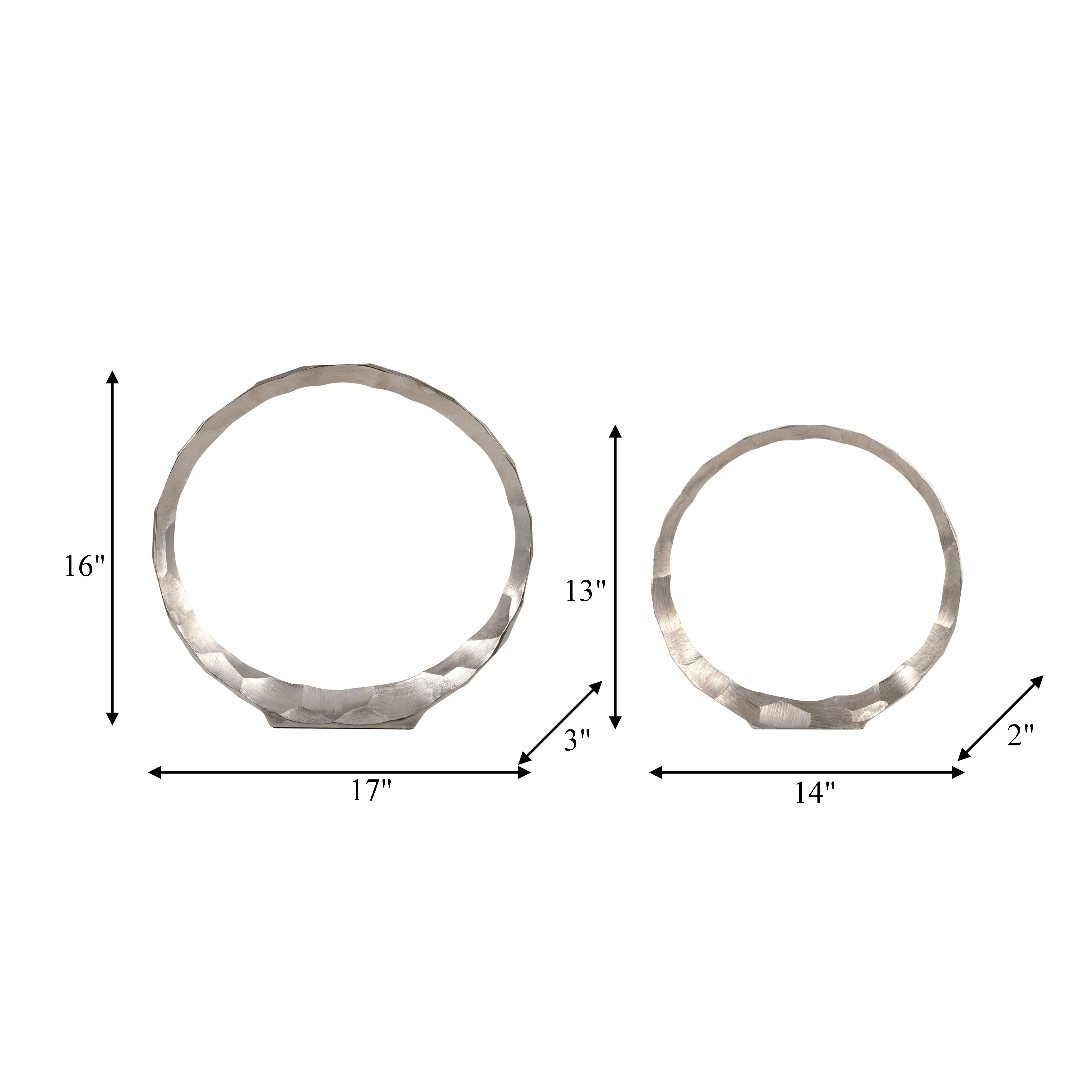 METAL, S/2, 14/17" HAMMERED DECORATIVE RINGS, SLVR