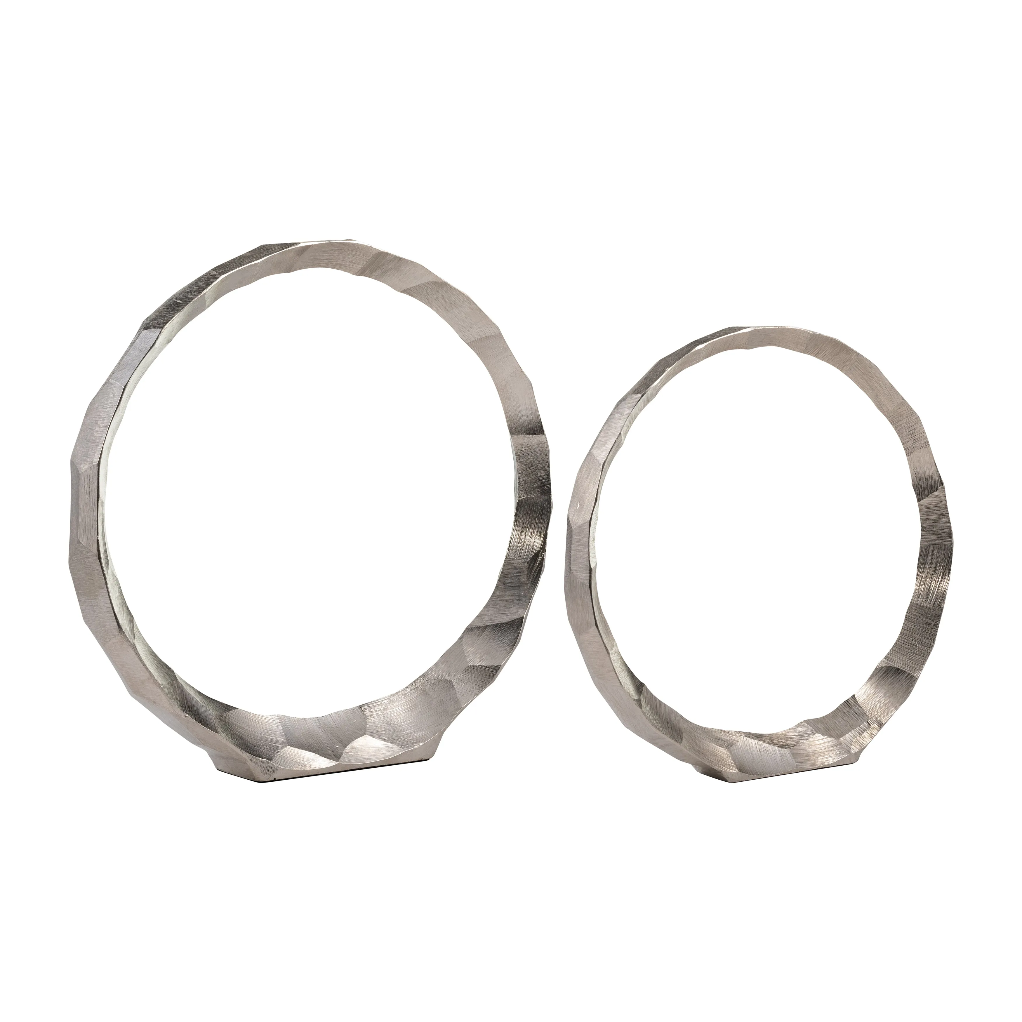 METAL, S/2, 14/17" HAMMERED DECORATIVE RINGS, SLVR