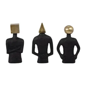 METAL, S/3 11" MAN WITH SQUARE HEAD, BLACK/GOLD
