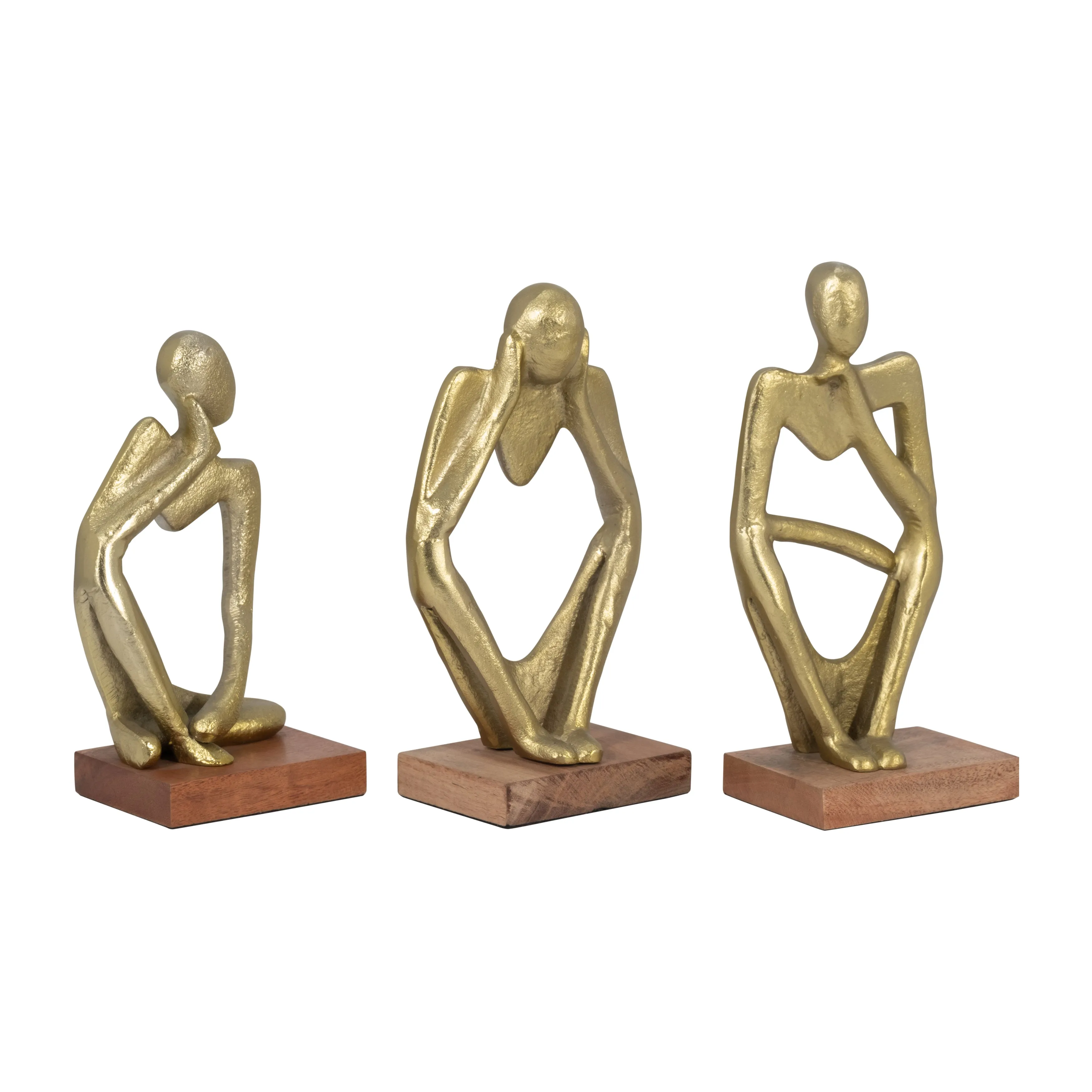 METAL/WOOD, S/3 9" DEEP THOUGHTS, GOLD